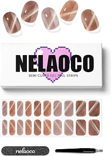 Semi Cured Gel Nail Strips - 20pcs Real Gel Nail Stickers for Women, Salon Quality Wraps, UV LED Lamp Required, Long Lasting & Chip Resistant (Magnetic Pink)