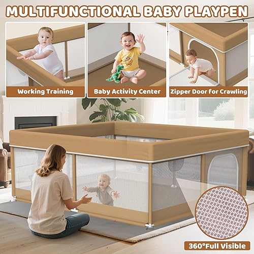 Miniatura 5 de Omzer Patio de juegos para bebés de 79 x 71 pulgadas, corralito grande para bebés y niños pequeños, corralito de juegos para bebés con malla visible
