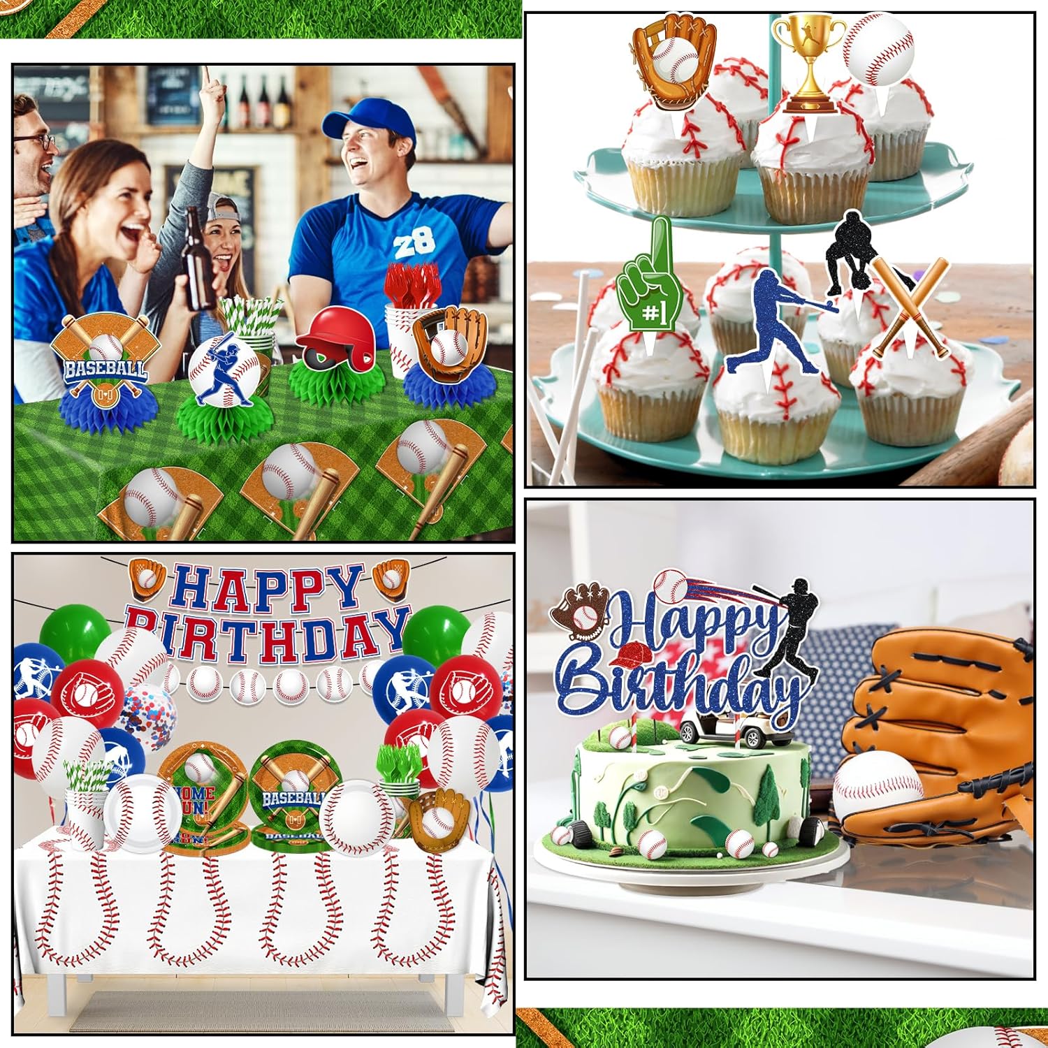 Baseball Party Decorations ,210Pcs Baseball Birthday Party Pack include Baseball Birthday Plates and Napkins, Cake Topper Banner, Large Sport Themed Tablecloth for Boy Party Supplies - Image 4