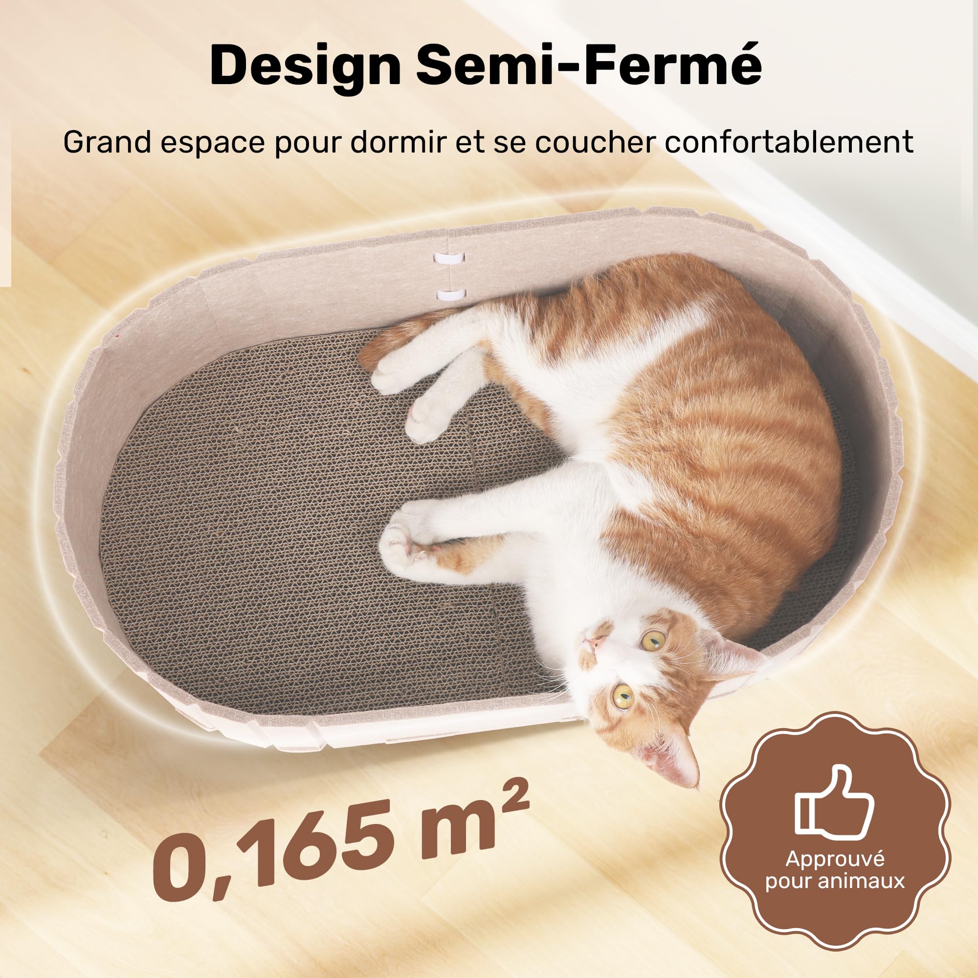 FUKUMARU Griffoir pour Chat, 61 cm de Long en Forme de Canapé, Grattoir Détachable Réversible, Pads de Griffoir Ronds Remplaçables, Lit d'Intérieur, Camel