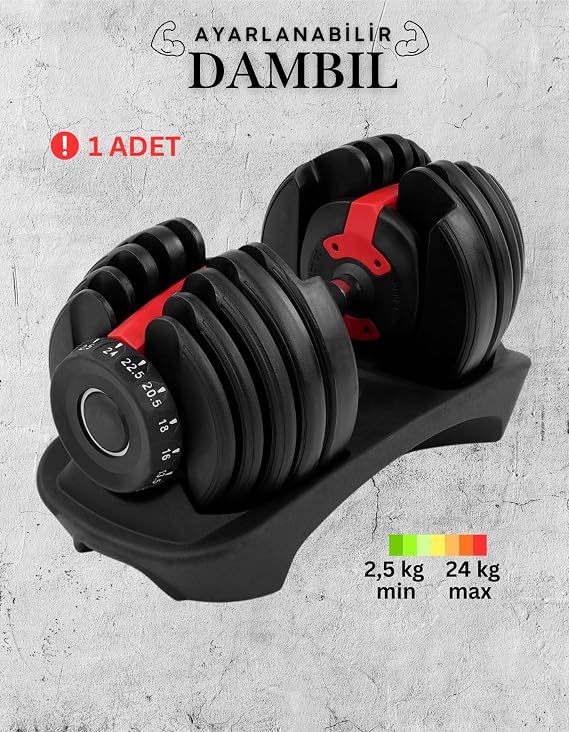 Adjustable Dumbbell Set - 24kg Single Piece