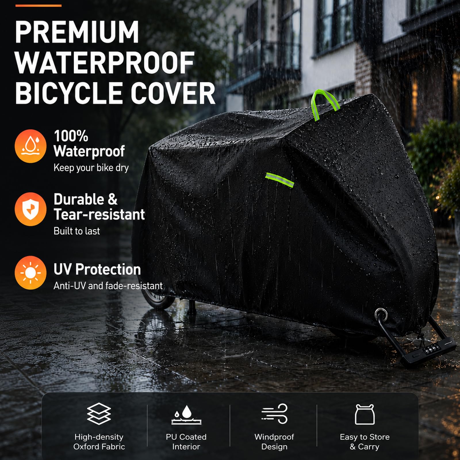 Housse de protection pour tricycle adulte 420D étanche pour tricycle adulte 191 x 77 x 112 cm - Housse universelle durable avec trou de serrure, boucle, bandes réfléchissantes