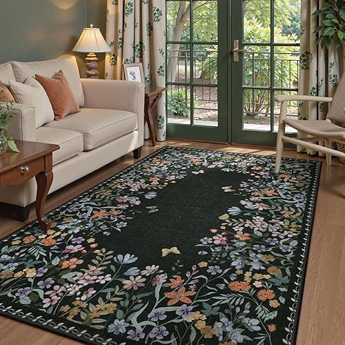 Miniatura 15 de Lahome Alfombra de cocina con estampado floral bohemio de 2 x 3 pies, color verde, lavable a máquina, tapete pequeño de baño, tapete suave y