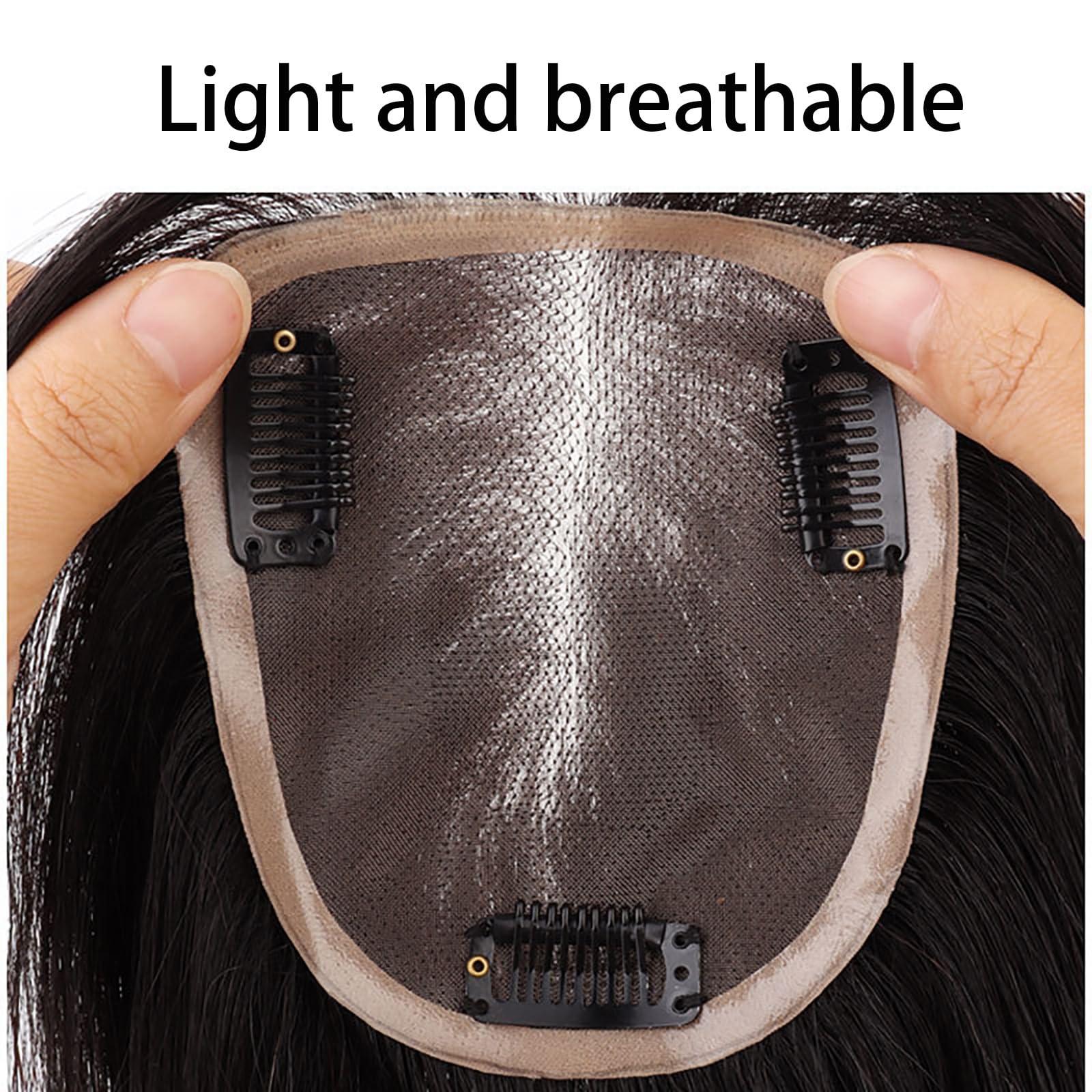 100 % Echthaar-Topper for Frauen 10/12 Zoll Schwarzes Toupet 13 X 15 Cm Langes Clip-In-Haarteil Auf Seidenbasis Mittelteil-Haarverlängerungen Bei Haarausfall/dünnem Haar/grauem Haar ( Size : 12 inch )