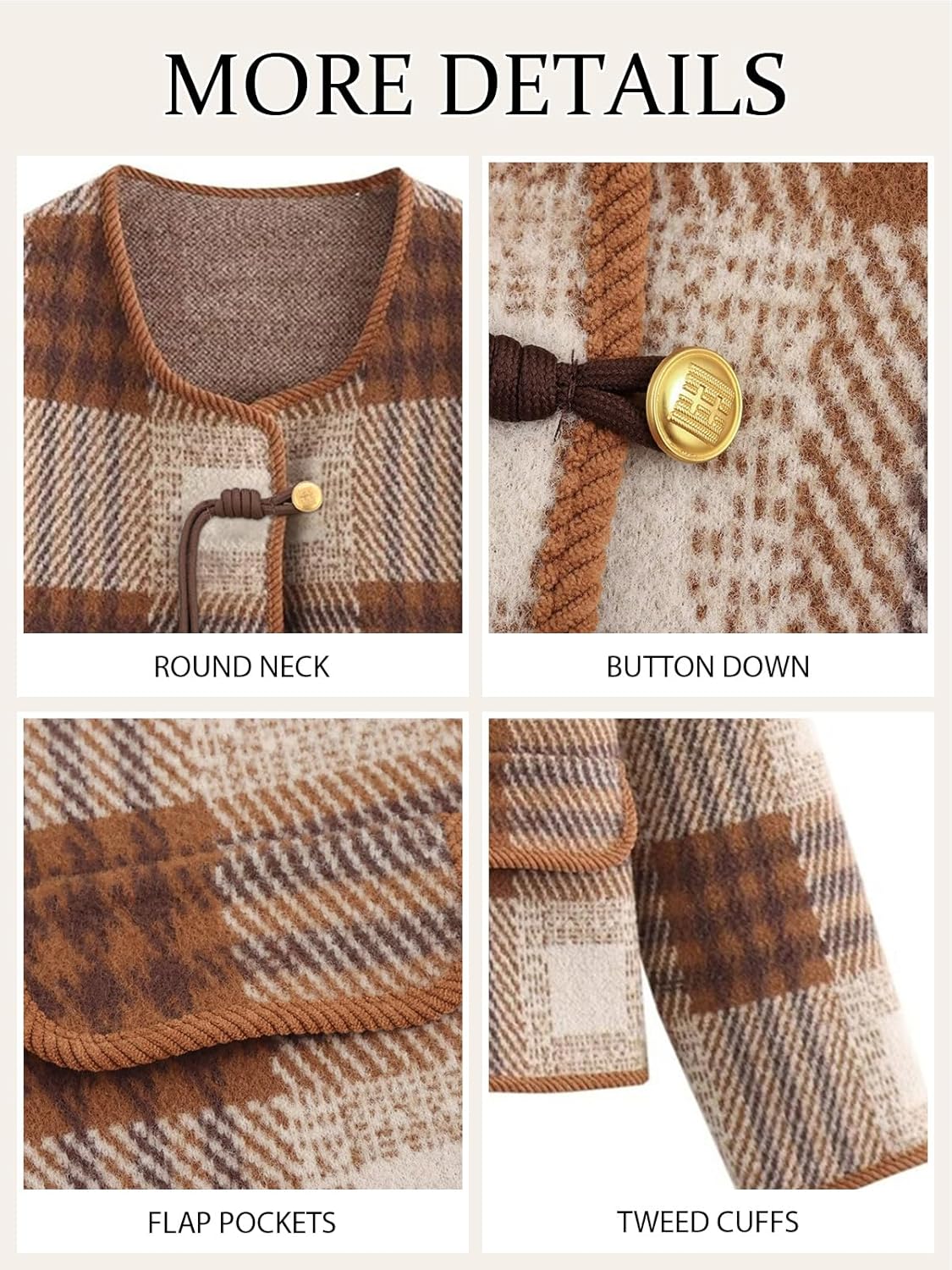 KEOMUD Women Vintage Cardigan Sweater Plaid Knit Jacket with Pockets Elegant Casual Outwear Coat for Fall Winter - Image 5