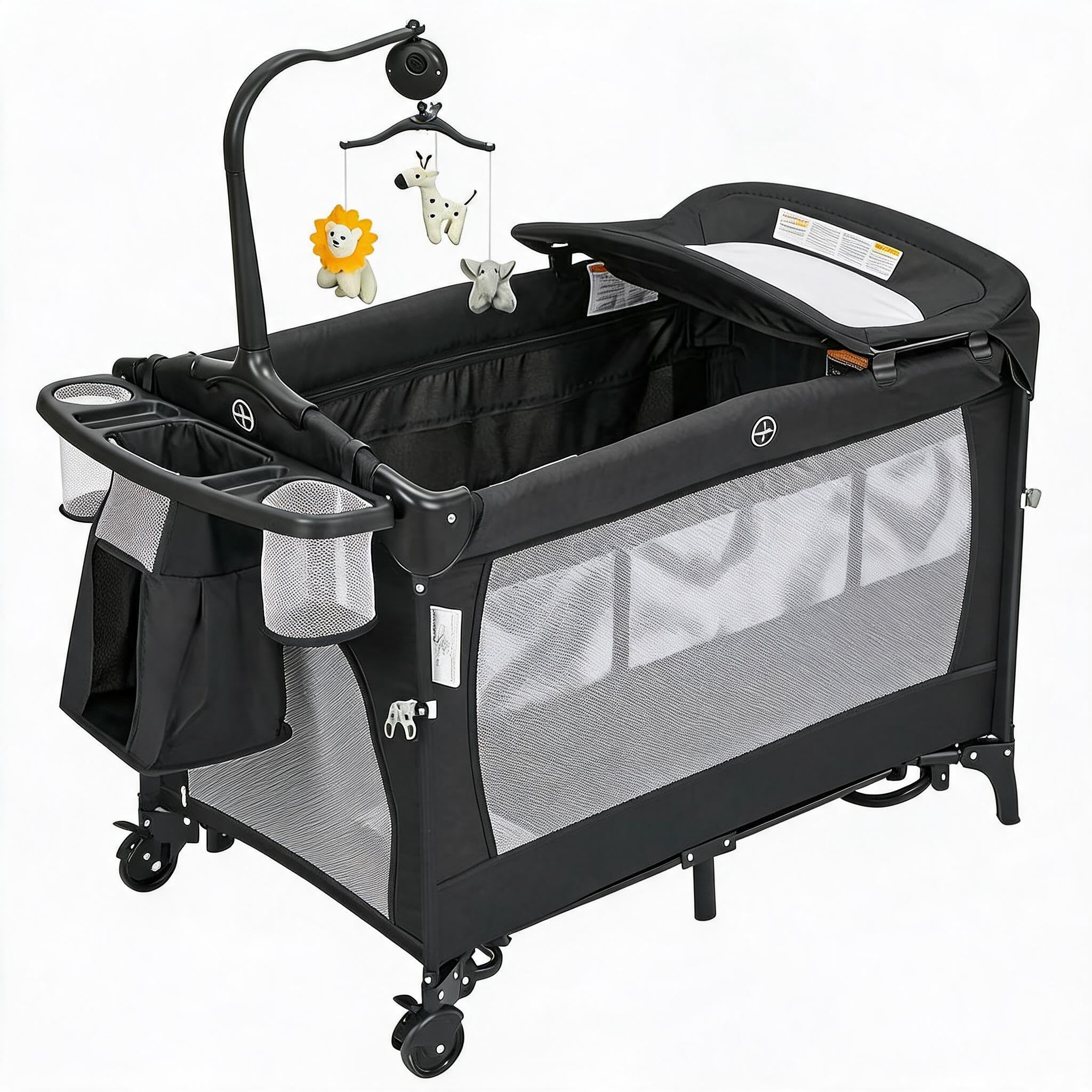 4-in-1 Baby-Reisebett & Laufstall - Beistellbett Mit Wippwiege
