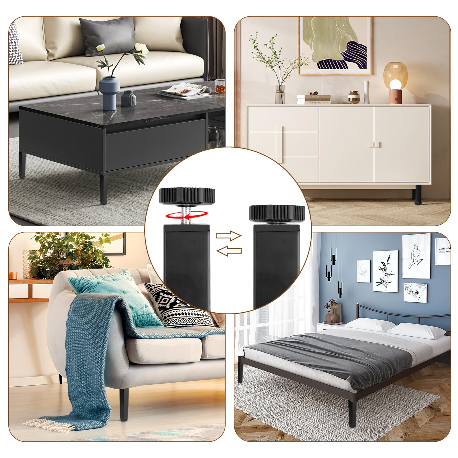 Set 4 Gambe Regolabili Per Rete Letto - Piedini In Ferro 30-32 Cm Con Base Antiscivolo, Universali Per Letti E Divani - Foto 11