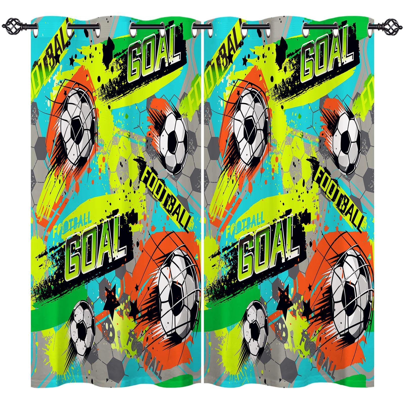 ANHOPE Custom Size Curtains Eyelet or Rod Pocket Customized Thermal Insulated Blackout Curtains Abstract Football Soccer Ball Print Pattern Personalized Drapes for Bedroom Living Room 2 Panels โ image 1