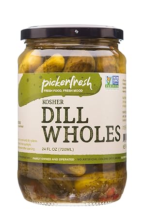 Pickerfresh Kosher Dill Wholes - Large Whole Pickles - Simple Ingredients - Non-GMO, No Artificial Color & No Preservatives - 24 oz