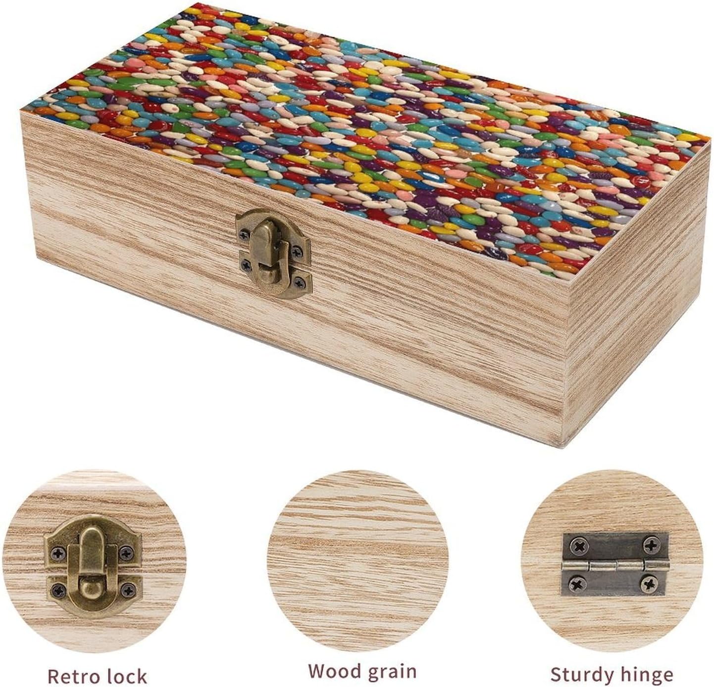 Assorted Jelly Beans Wooden Storage Box Vintage Jewelry Box image 3