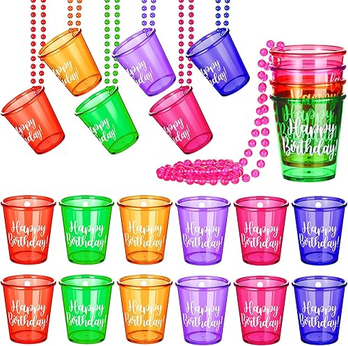 12 piezas de collar de cristal de chupito de feliz cumpleaños en cuentas de plástico para suministros de cumpleaños boda fiesta multicolor