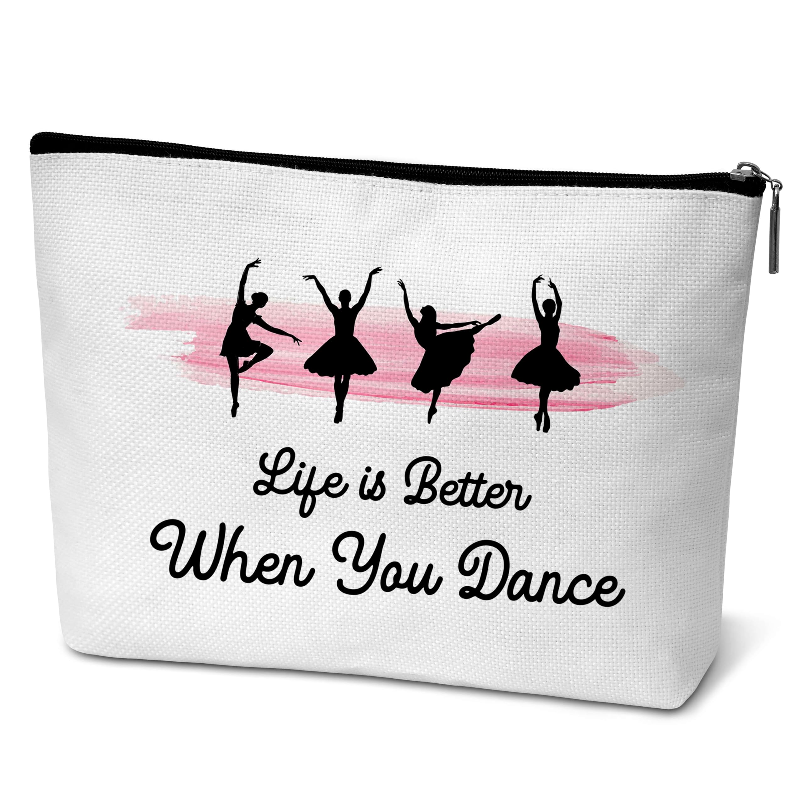 seclate Ballerina Makeup Bag Zipper Pouch, Ballet Dancing Cosmetic Bag for Purse Travel Toiletry Bag, Dancer Gifts for Women Girls - A35