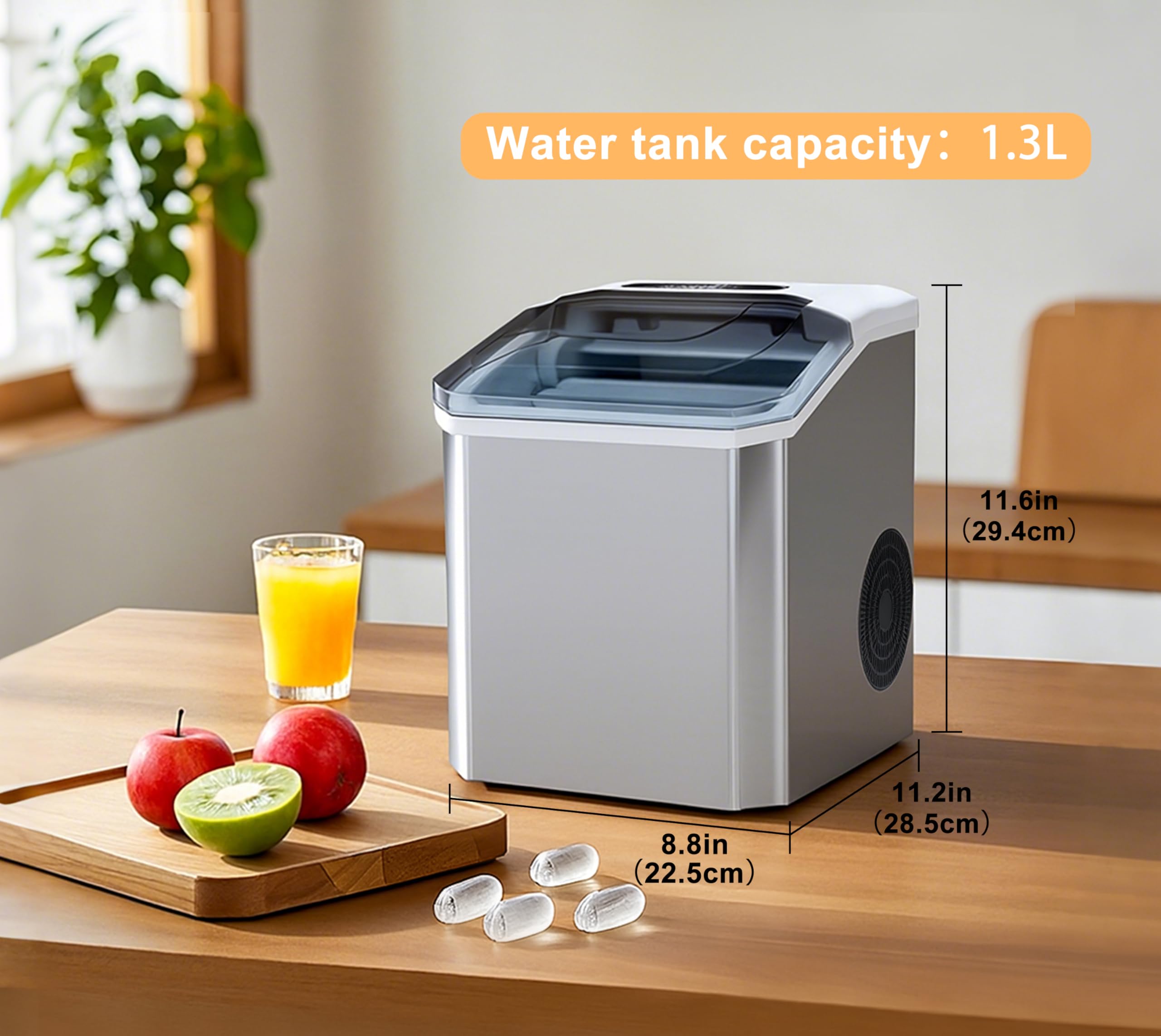 iTOMA Tisch-Eismaschine, 2 Größen von Kugel-Eiswürfeln, 1,3-Liter-Eismaschine mit Autoreinigung, mit Eiskorb und Eisschaufel, für Haus/Küche/Büro/Bar-Party Eiswürfelmaschine，YH16M