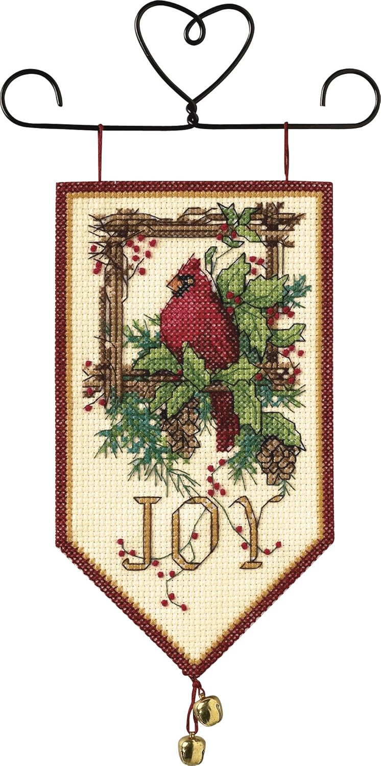 Dimensions Cardinal Joy Mini Christmas Banner Counted Cross Stitch Kit, 14 Count Ivory Aida, 5'' x 10''