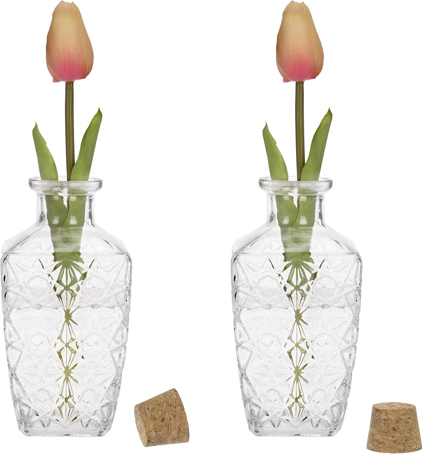MyGift Diamond-Faceted Apothecary Glass Bottle - Mini Decorative Reed Diffuser Bottles with Cork Lid, Set of 2 : Home & Kitchen