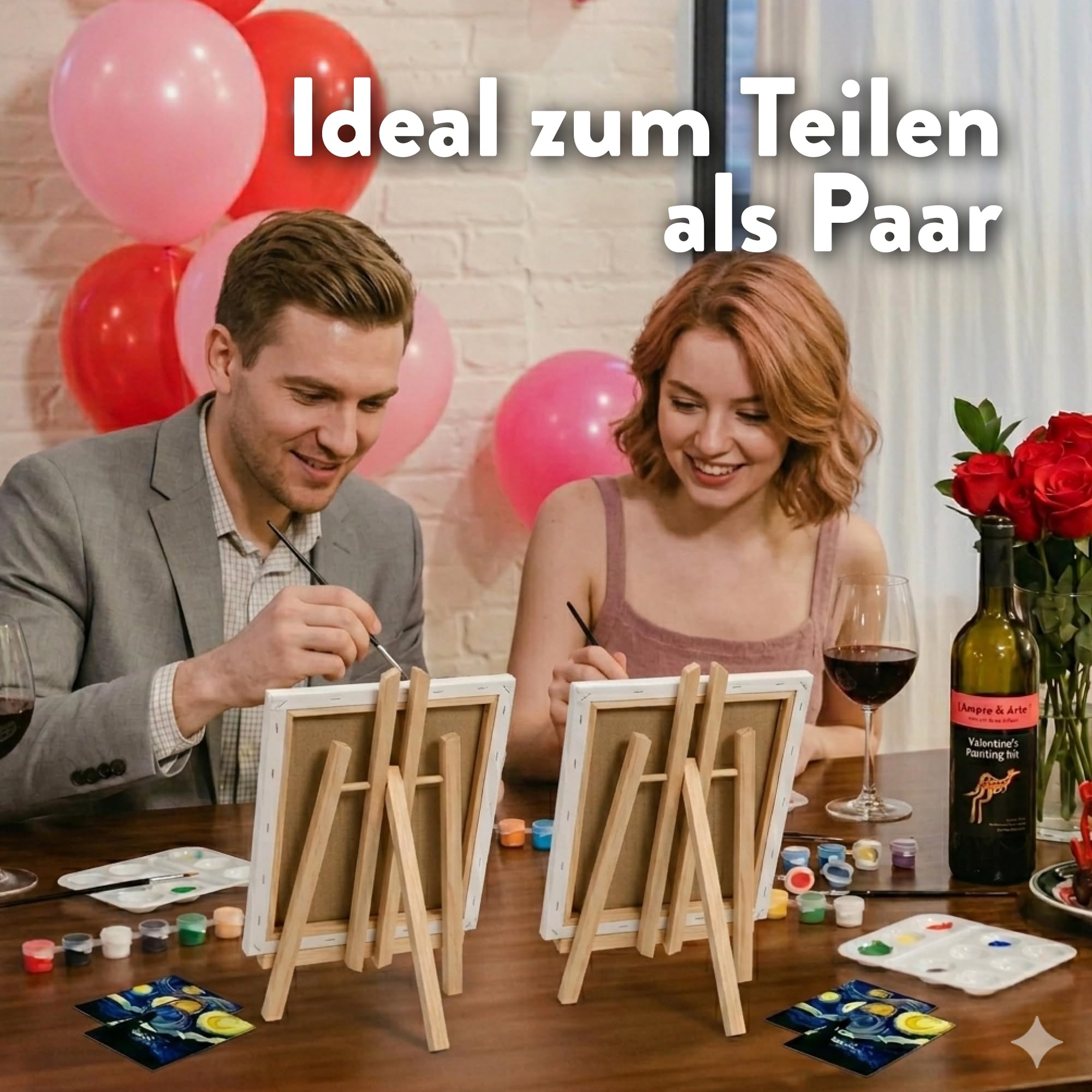 Acrylfarbenset mit 2 Staffeleien, 2 Leinwänden, 24 Farben, 35 ml, 12 Pinsel, 2 Spateln und 2 Paletten für Paare, Erwachsene, kreatives Geschenk, Basteln, Kunst, Dekoration und Freizeit zu Hause und