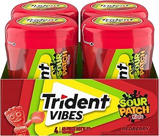 Trident Vibes SOUR PATCH KIDS Redberry Sugar-Free Chewing Gum, 4-40 Piece Bottles (160 Total Pieces)