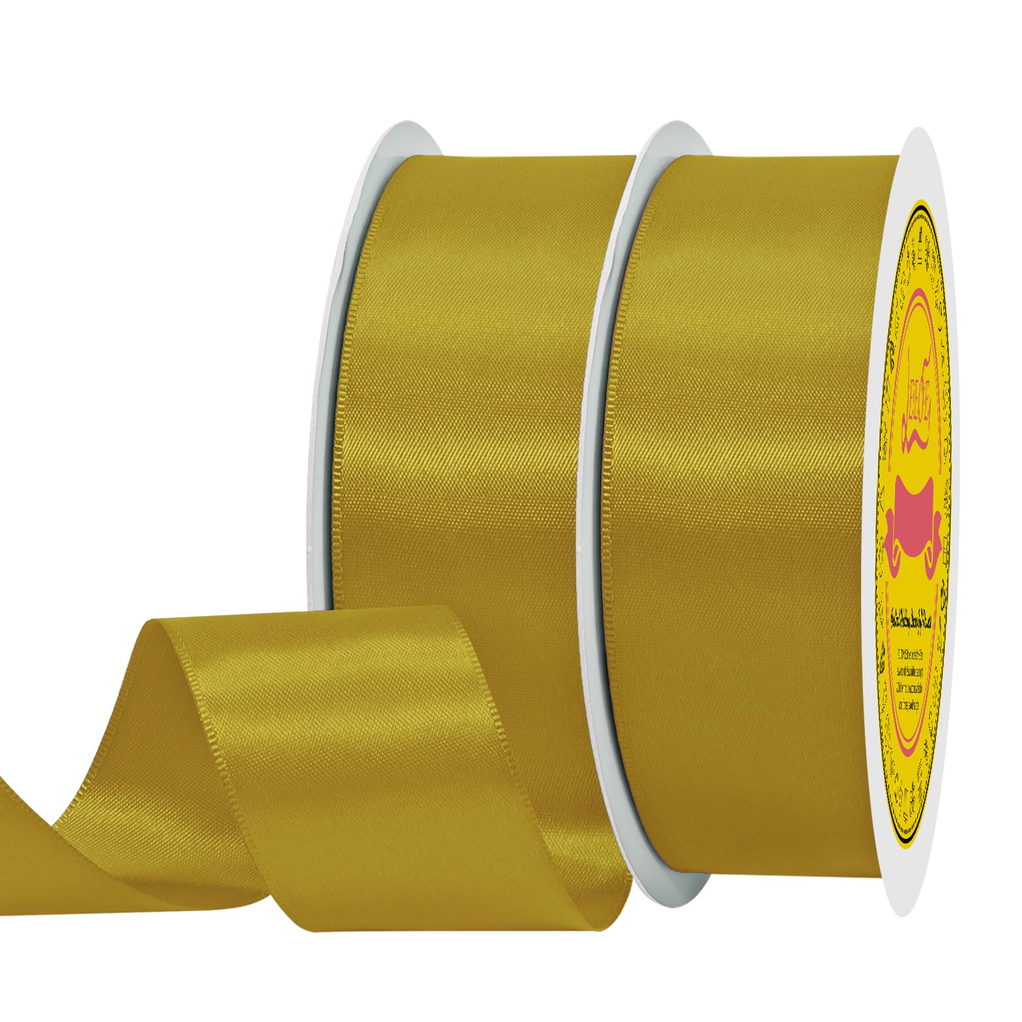 100 Yards Gold Satin Ribbon Polyester Ribbon for Gift Wrapping Very Suitable for Weddings Party Hair Bow Invitation Decorations and More（1-1/2 inch X 50Yards X 2 Roll）
