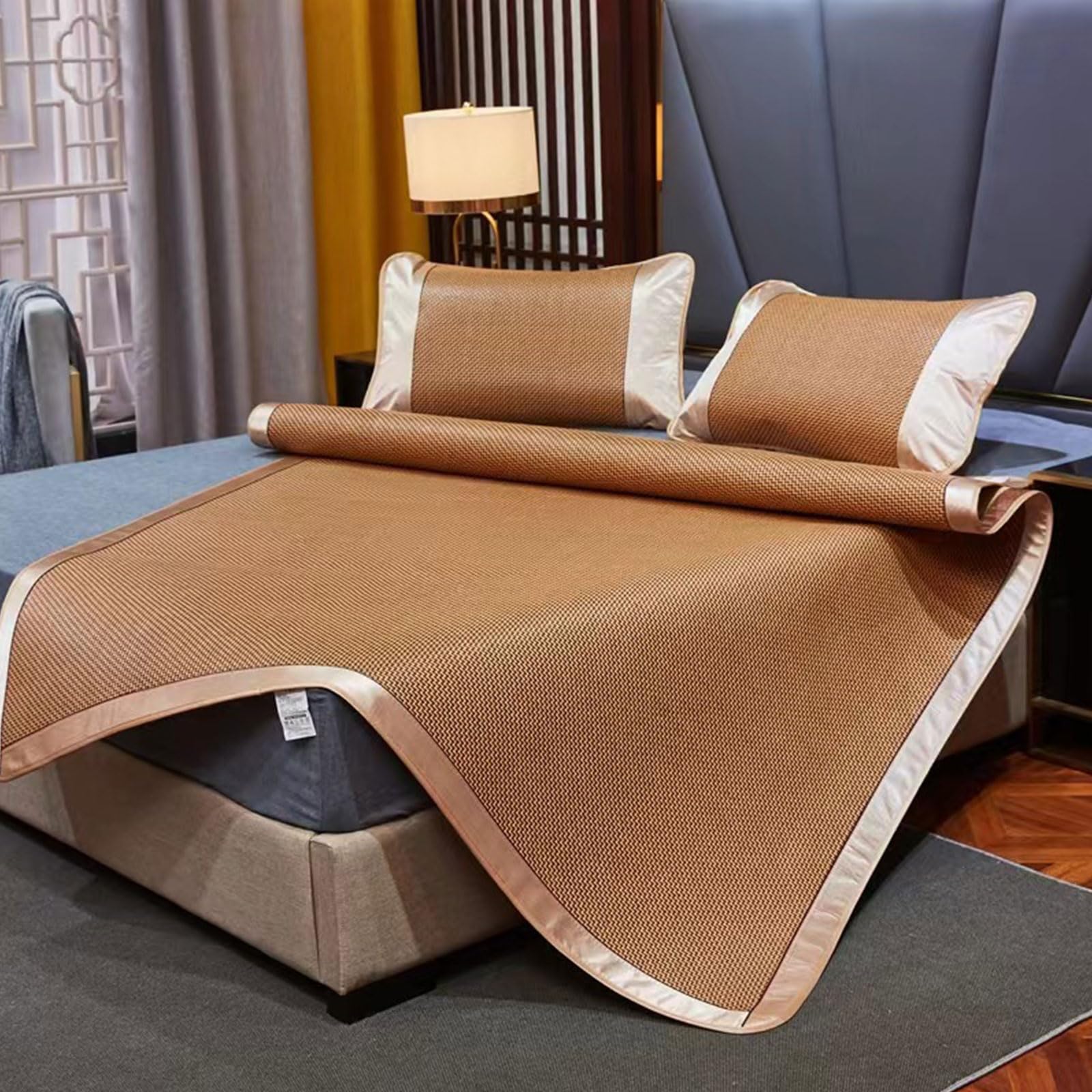 Tappetino refrigerante double-face in rattan per letto, pieghevole, in bambù, tessuto a raffreddamento rapido, per bambini, adulti e anziani, soluzione ideale per il comfort estivo