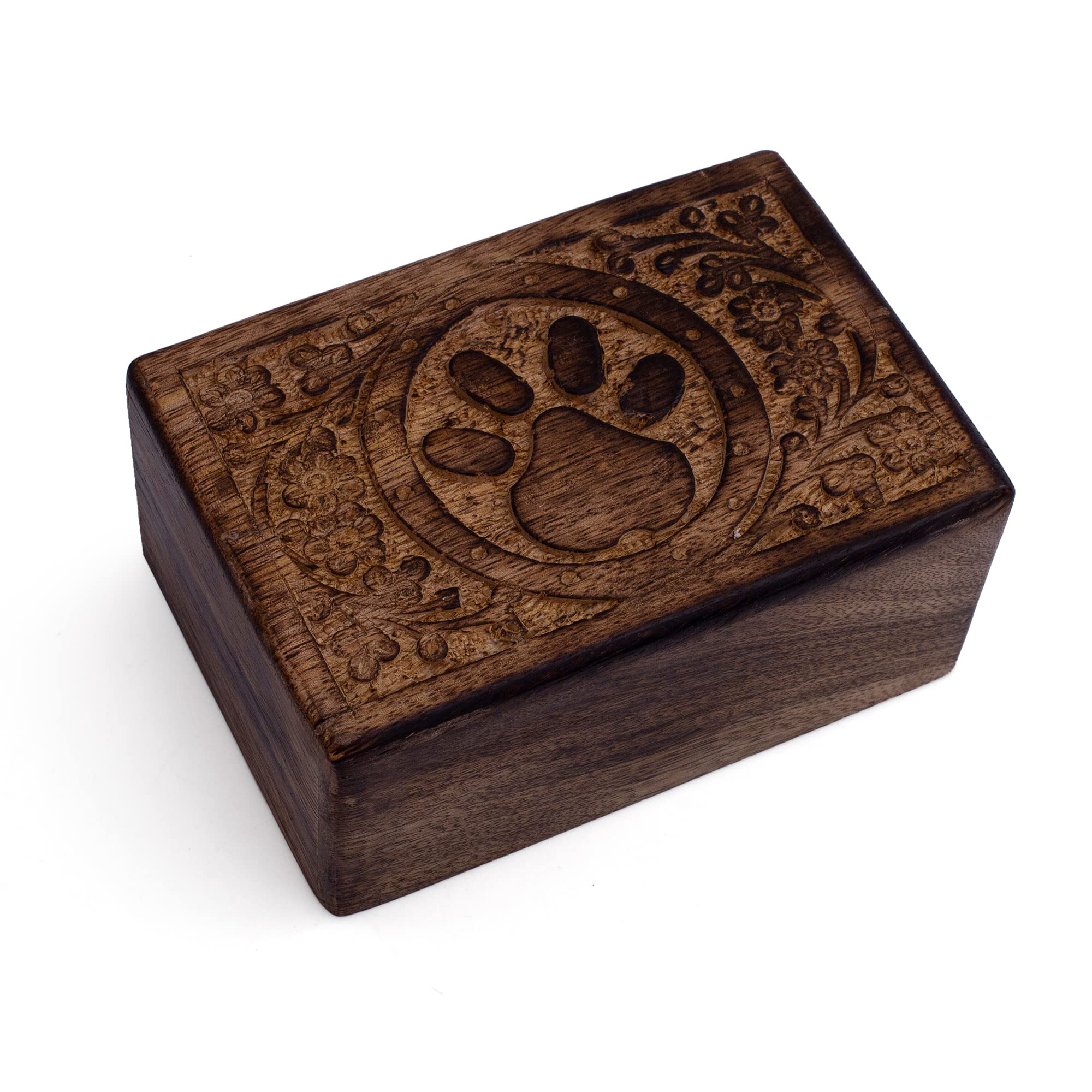 Beautifully Hand Engraved Wooden Urn Box for Pet Animal Ashes Funeral Cremation Burial Casket Keepsake Ash Scatter Box Male Female Adult Floral Decorative Lifelong Memorial Columbarium 6 x 4 Inches