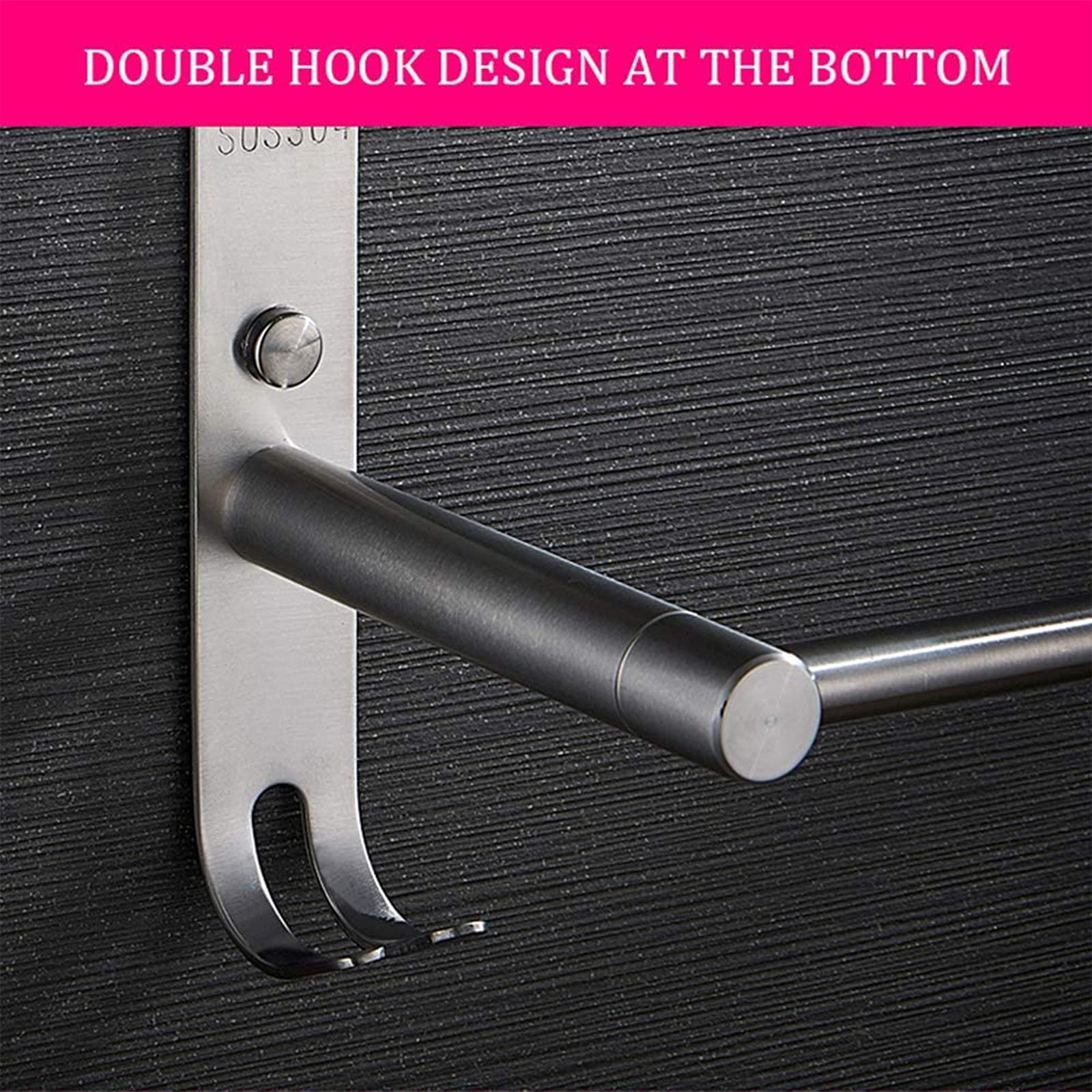 Portasciugamani 3 Strati In Acciaio Inox Nero Regolabile Da 34 A 62 Cm - Montaggio A Parete Con Viti O Adesivo, Con Ganci - Perfetto Per Bagno, Cucina E WC