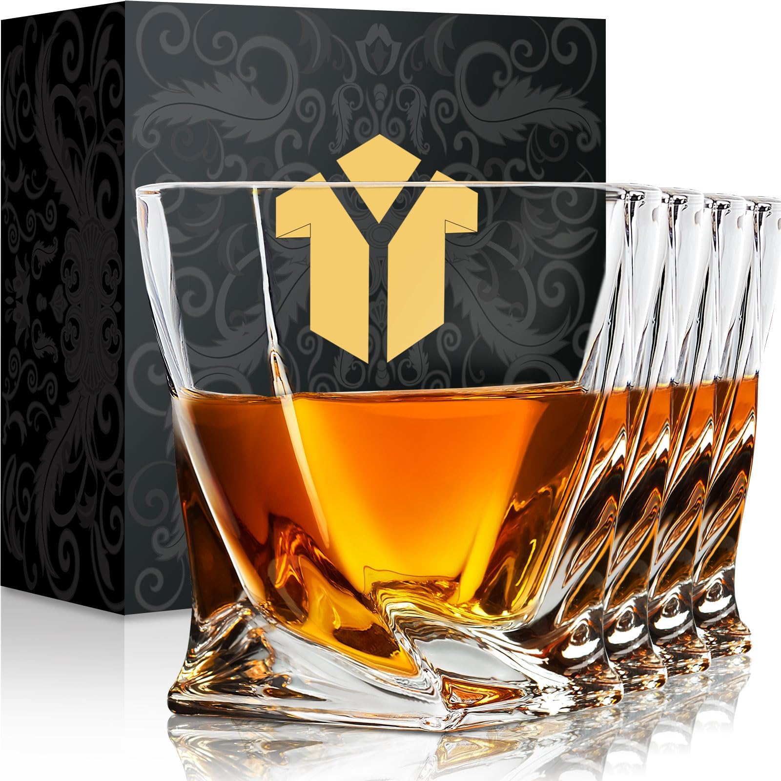 KITNATS Old Fashioned Whiskey Glasses 10 OZ Rocks Glasses Set of 4, Gift Box - Barware For Bourbon, Scotch, Rum glasses for Men Women