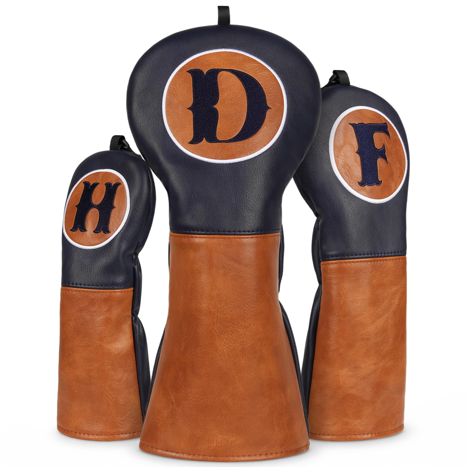 LZFAN Golf Headcovers Set of 3, Brown Classic Golf Club Covers with D F H, Driver Fairway Hybrid Headcovers, Premium Protective Wood Head Covers for Men (1.F.H)