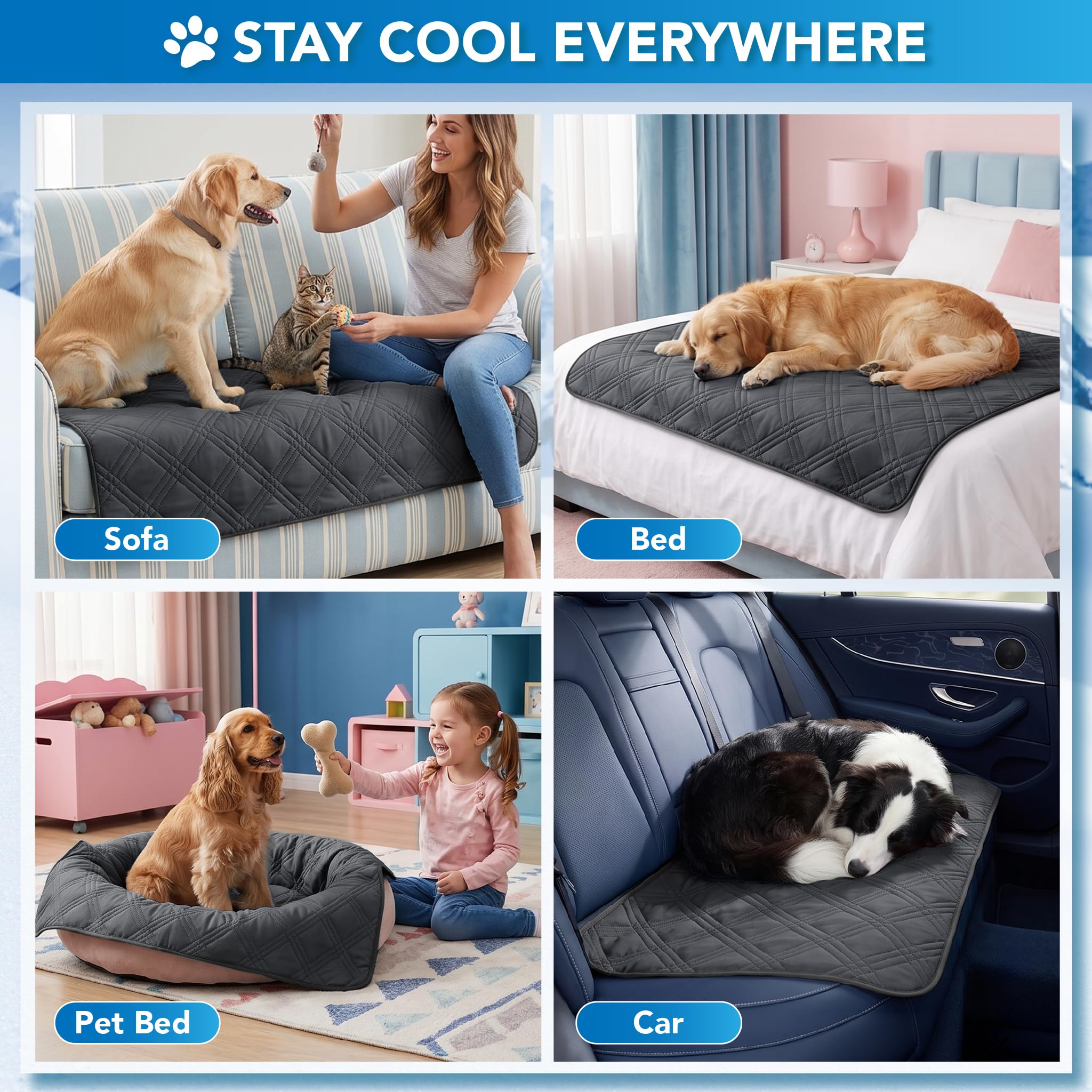 PetAmi Q-MAX - Tapete de refrigeración Impermeable para Perro, Manta de refrigeración Jaula de Cama, Almohadilla Antideslizante para Perros para Dormir, Funda de sofá pequeño y