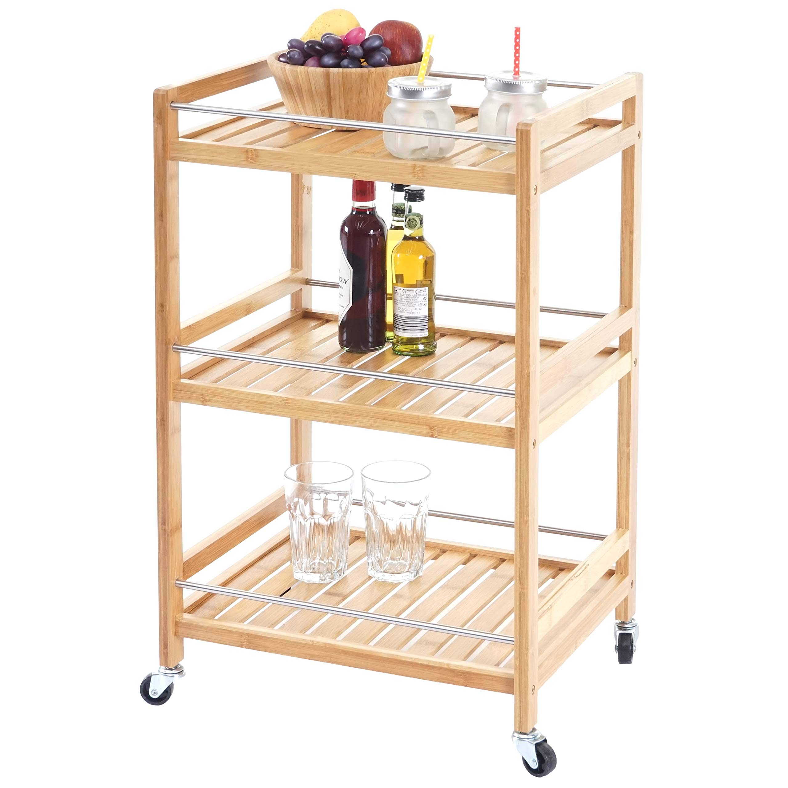 Mendler Chariot de Service HWC-D91 Bambou 76x46x38cm