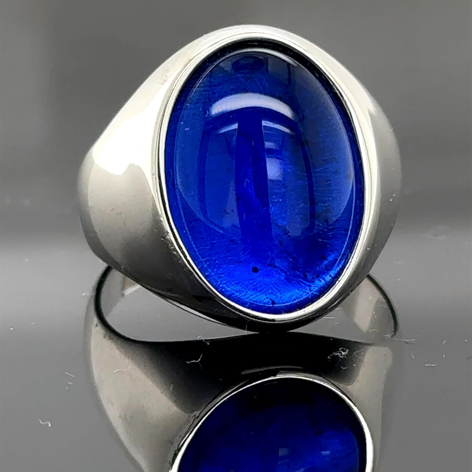 Men Silver Engraved Ottoman Style Sapphire Ring