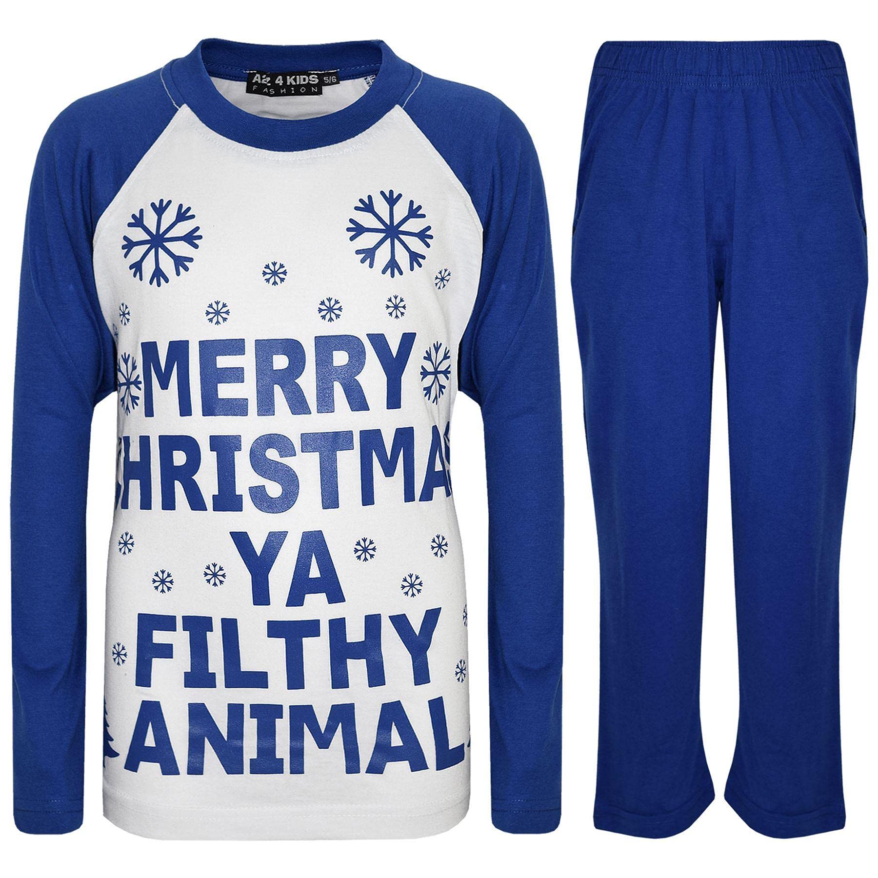 A2z 4 Kids Unisex Kids Royal Blue Girls Boys Pj's Ya Filthy Printed Christmas Pyjamas - Pjs Ya Filthy Royal 9-10.1