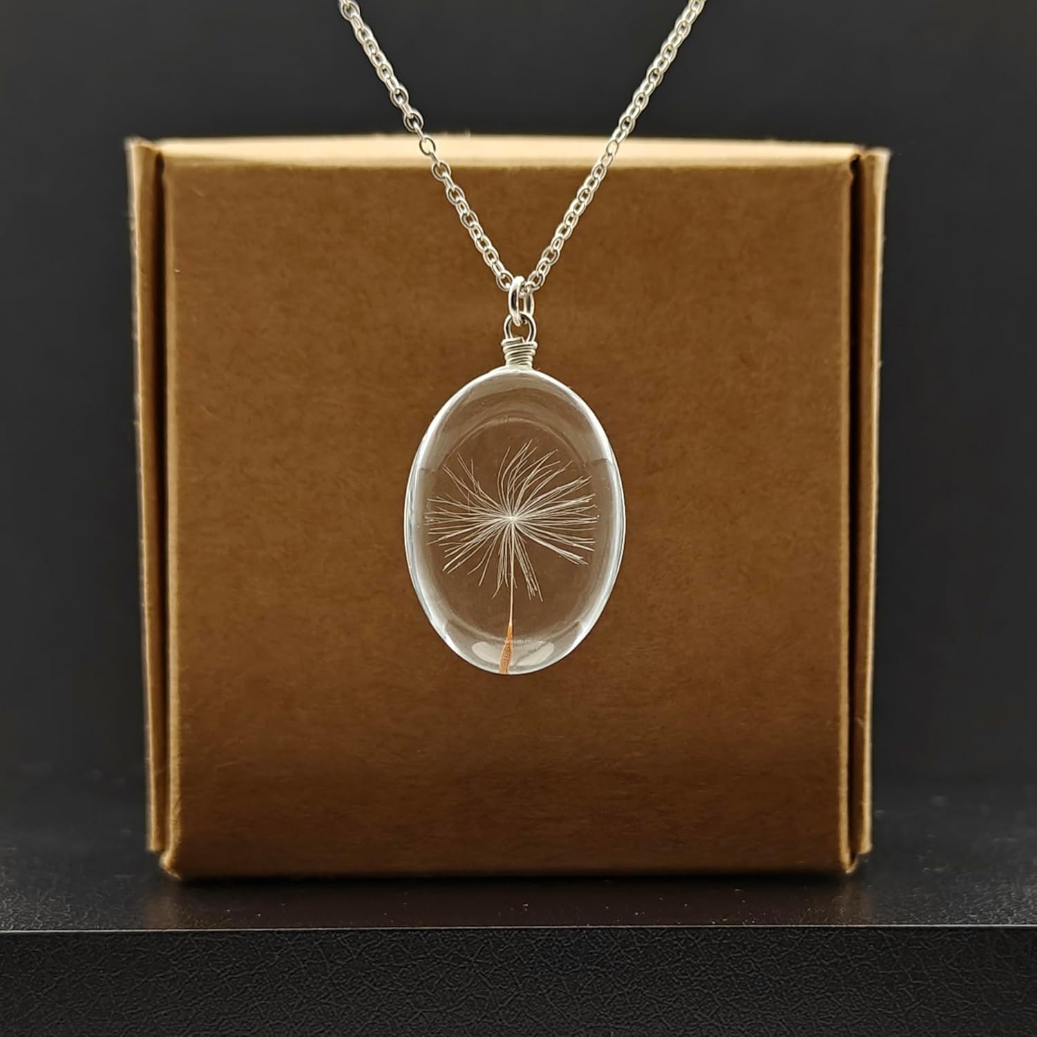 Dandelion Make a Wish Real Flowers Oval Glass Pendant 925 Sterling Silver Necklace for Women Handmade - Image 2