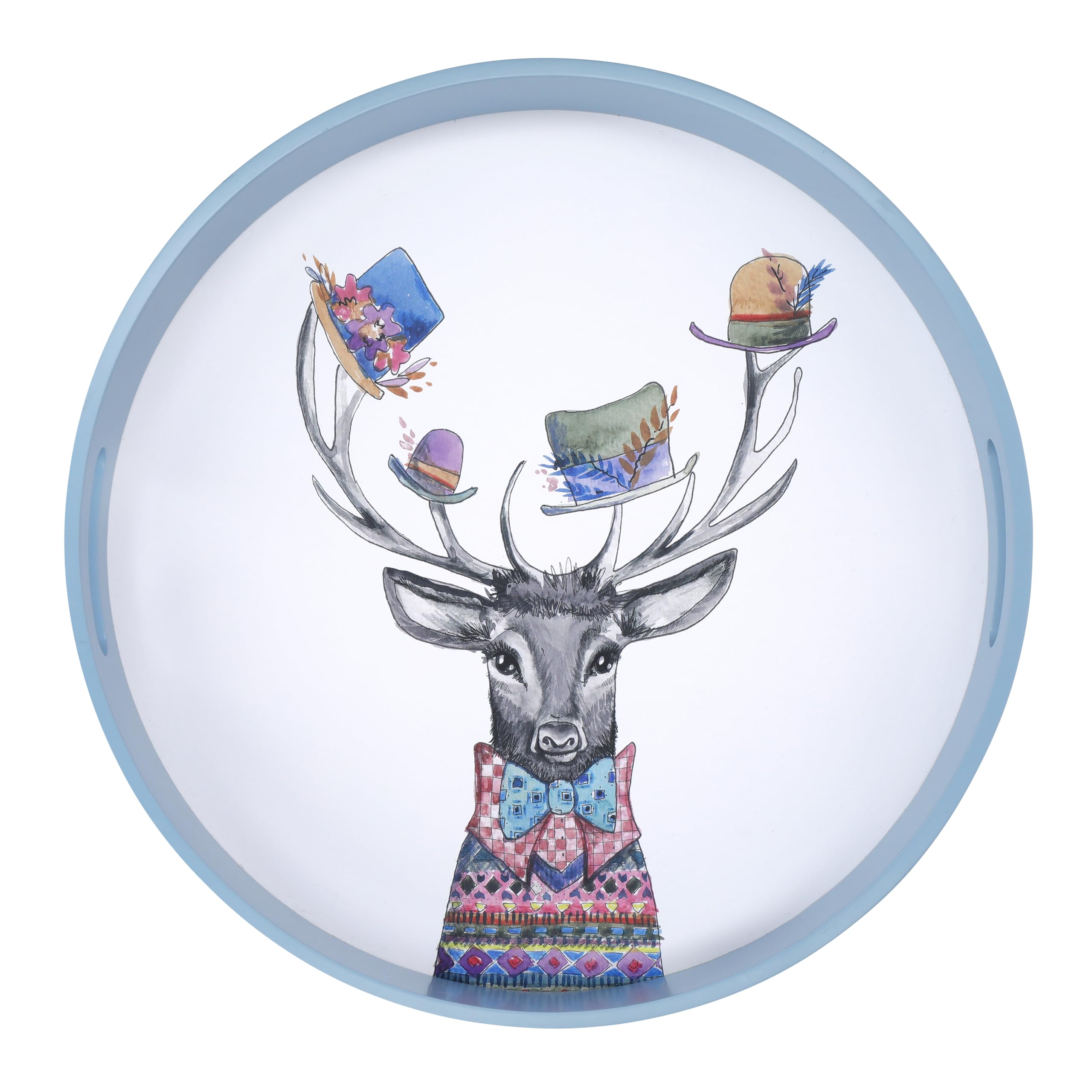 MIKASA x Tipperleyhill Round Serving Tray, Presentation Tray for Food and Drinks, Stylish Serveware with Stag Print, 40cm, Unique Gifting