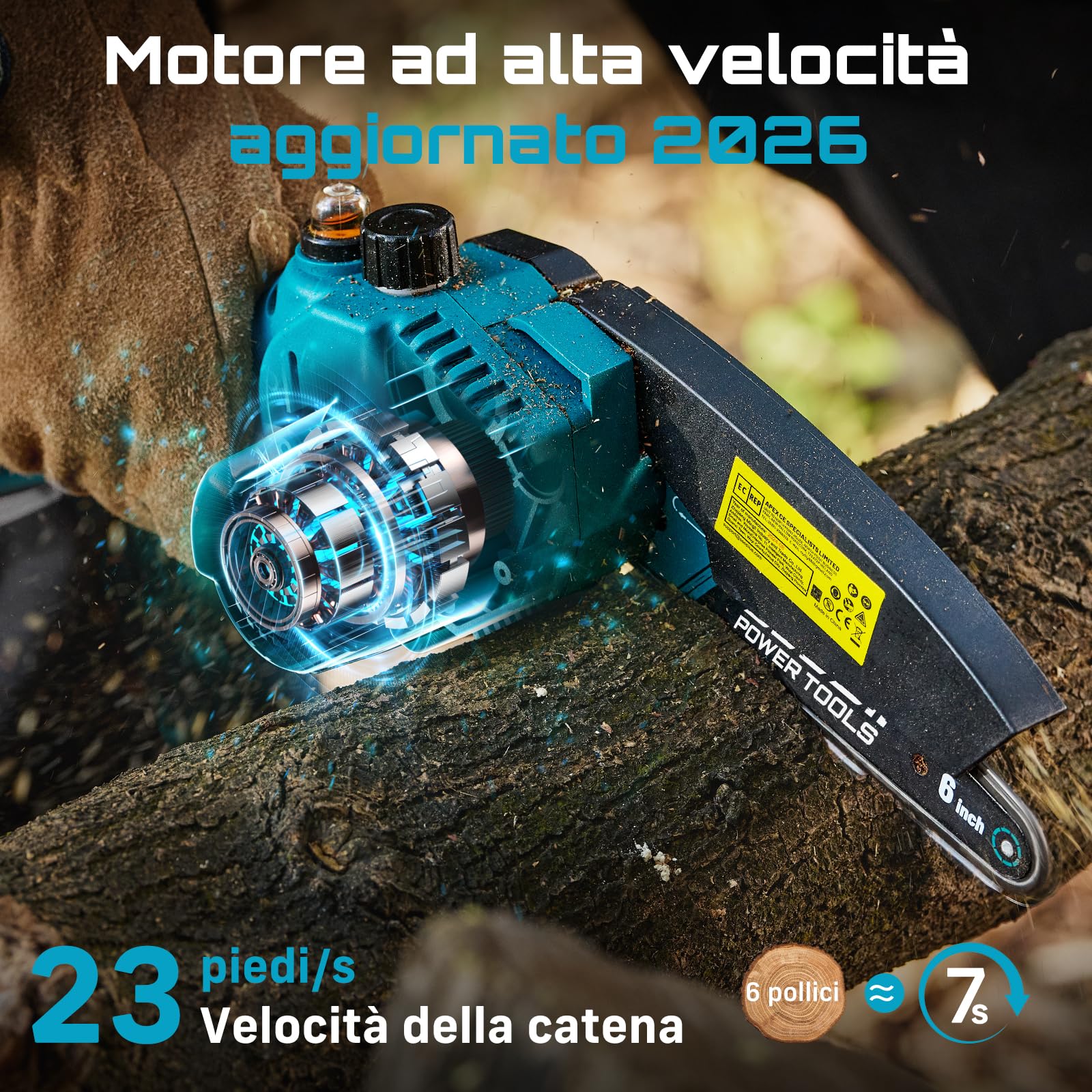 SEESII 6 Pollici Mini Motosega a Batteria Portatile 2x2.0Ah