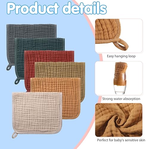 Miniatura 3 de Hicarer 6 paños grandes de muselina de 20 x 10 pulgadas, paños de muselina multicolor para bebés, pañales de tela para eructos para bebé, 6 capas