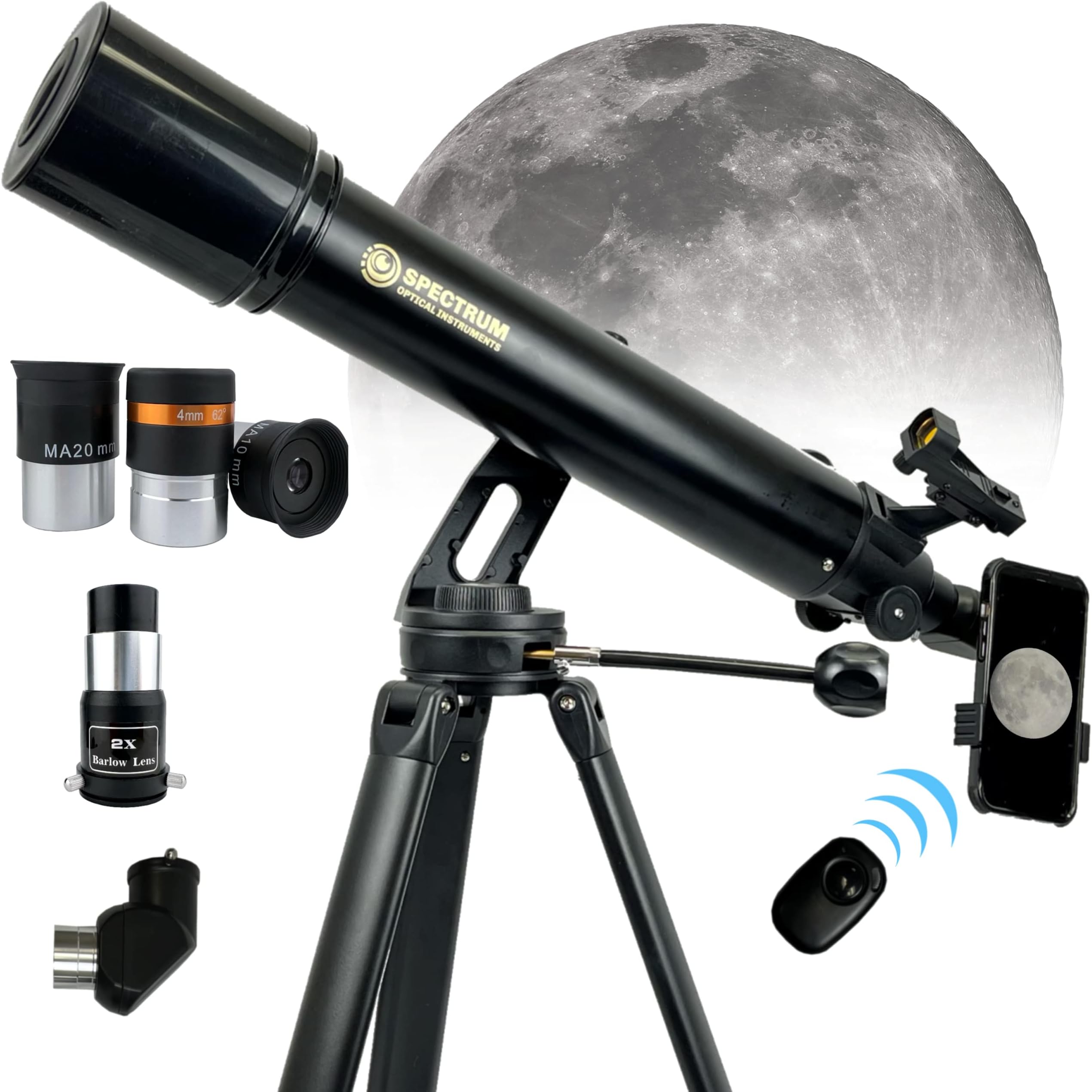 SpectrumOI TourStar Pro 90 AZ Telescope for Adults Astronomy Gifts Premium AZ Refractor Telescope 90mm 660mm Focal Lenght with Aspherical Eyepiece Phone Adapter