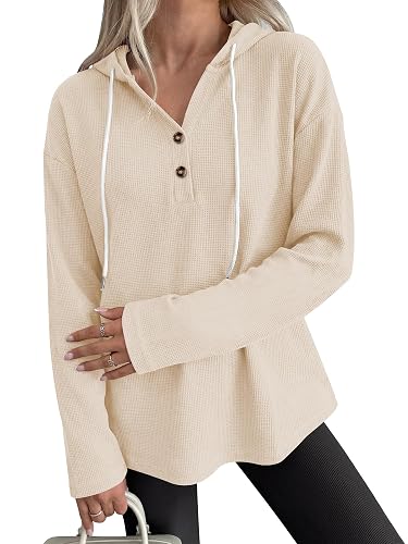 ANRABESS Waffle Knit Hoodies for Women, Comfy Drawstring Loose Fit,