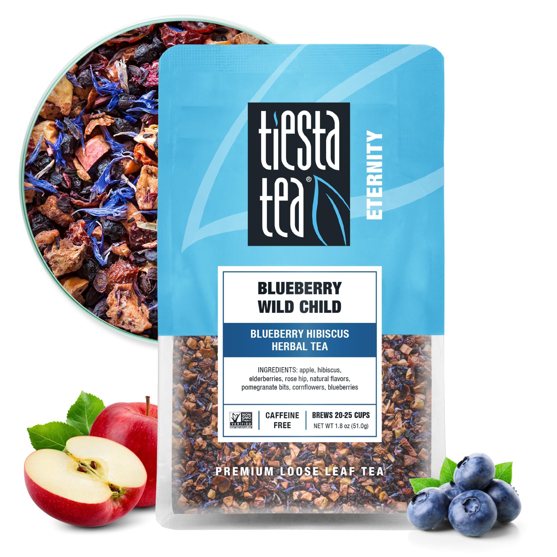 Tiesta Tea Blueberry Wild Child, Loose Leaf, Blueberry Hibiscus Herbal Tea, Premium Non-Caffeinated Fruit Blend, Make Hot or Iced & Brews Up to 25 Cups, 1.8 Ounce Resealable Pouch