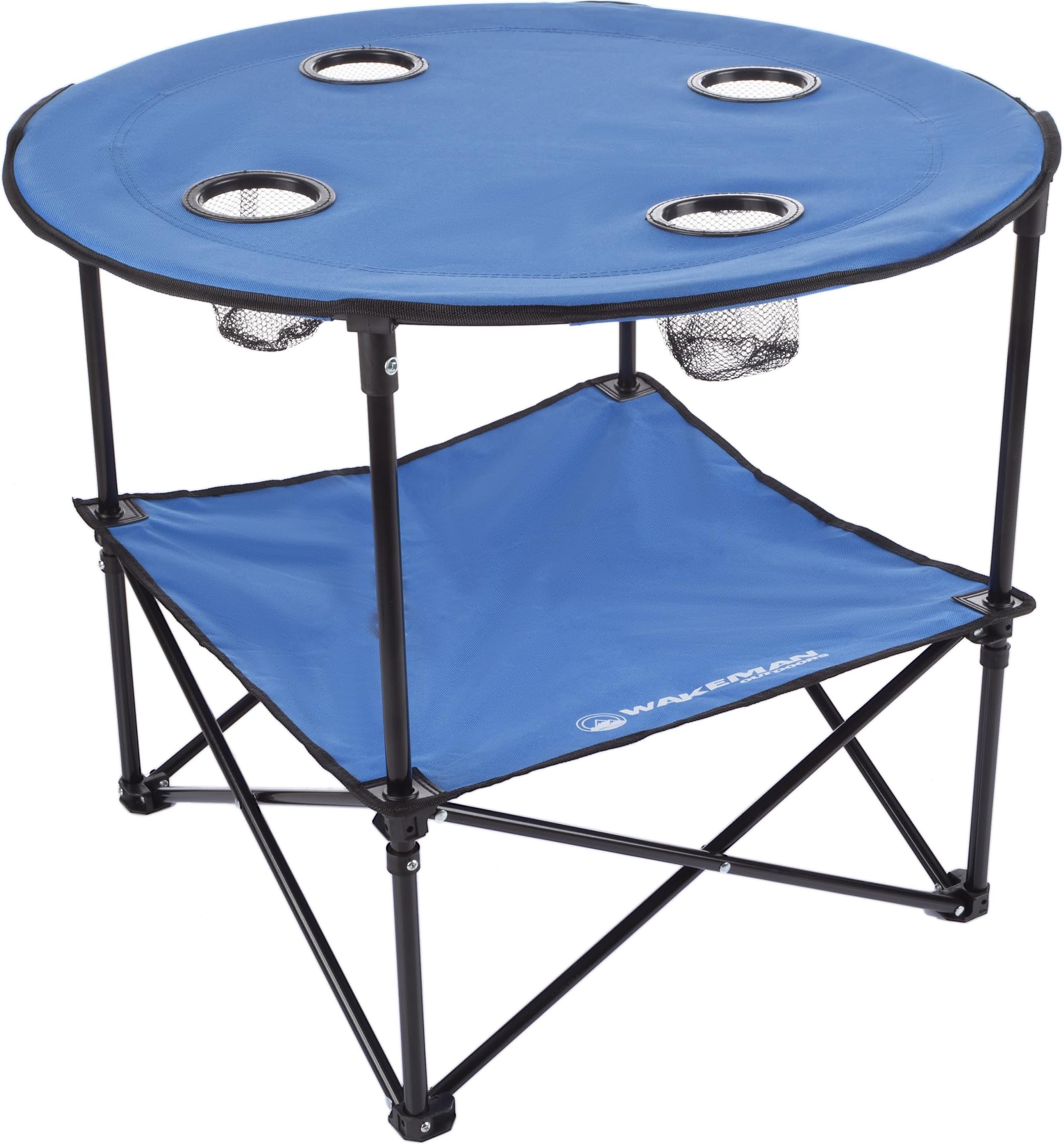 Camp Table - Round 2-Tier Folding Table with 4 Cupholders and Carrying Bag - for Camping, Beach, Picnic, Sporting Events, and More Outdoors,Blue