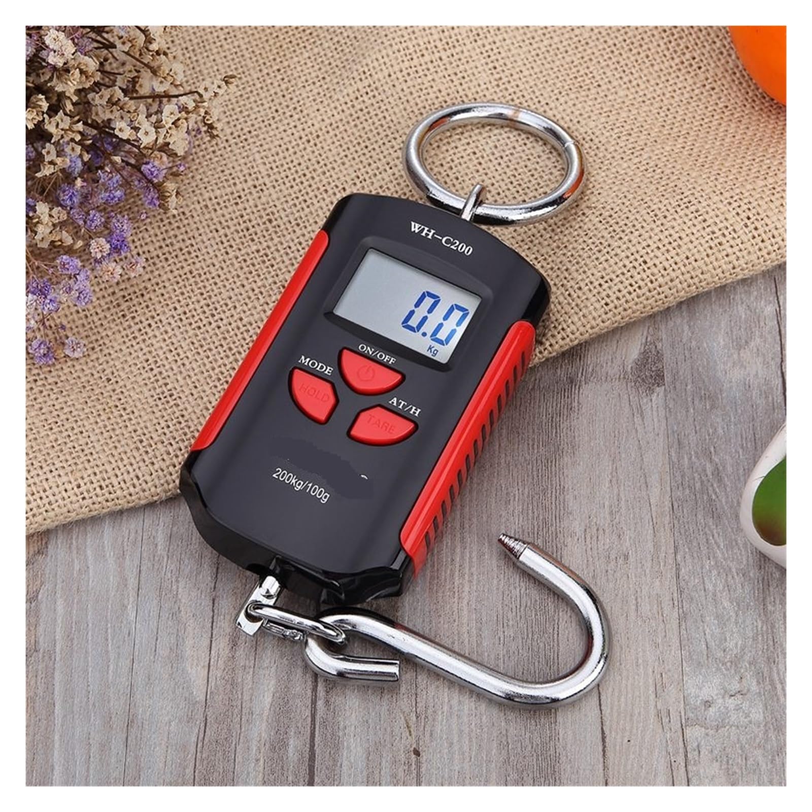 Przenośna Waga Dźwigowa 200kg 100g Mini Heavy Duty Elektroniczna Cyfrowa Hakowa Ze Stali Nierdzewnej LCD Pętla Wisząca CiężKi łAdunek(Red)