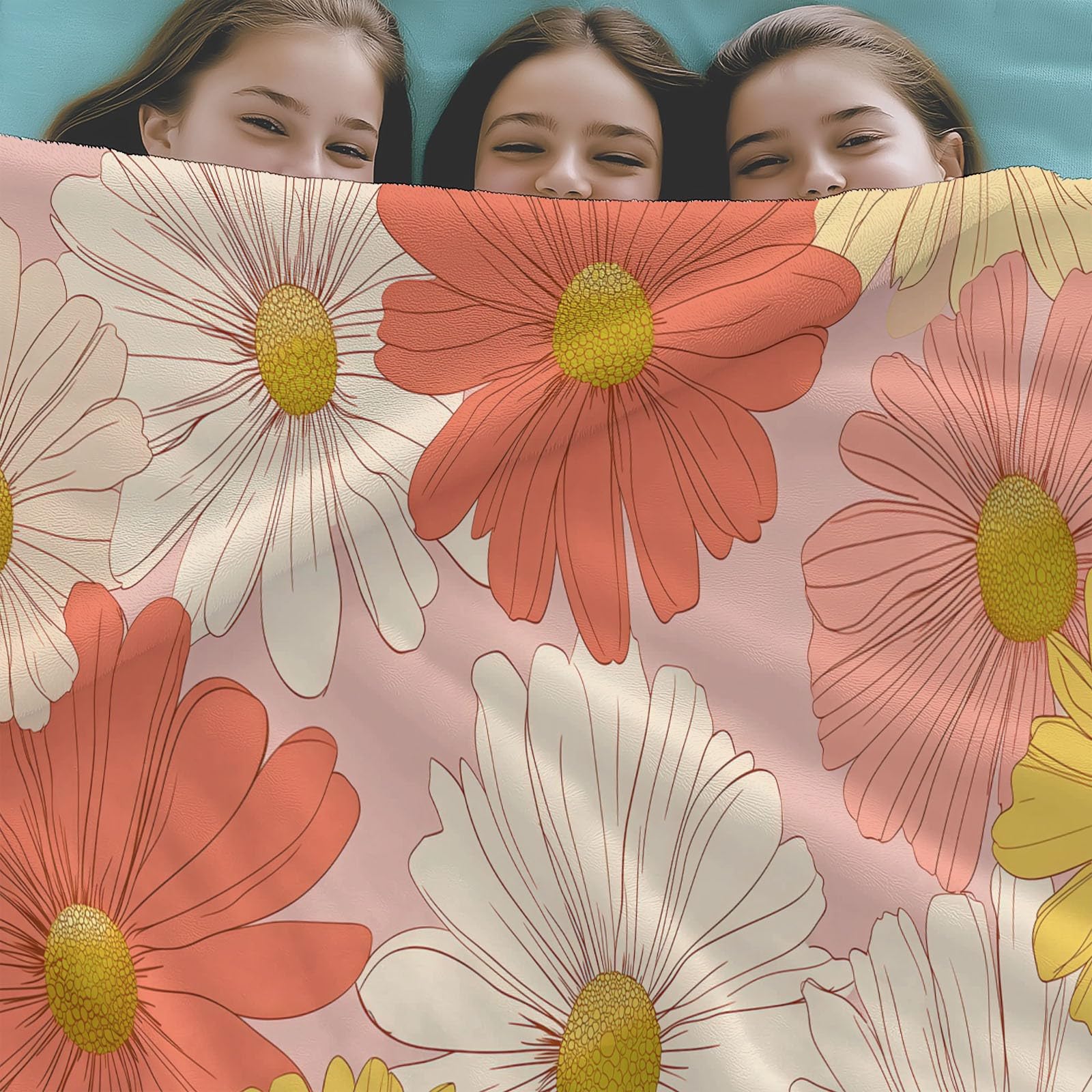 Generico Koc polarowy w kratę retro chryzantema 180 x 220 cm Super miękki zimowy ciepły koc w kratę, na sofę, narzuta na łóżko, na wszystkie pory roku, dla dorosłych dzieci