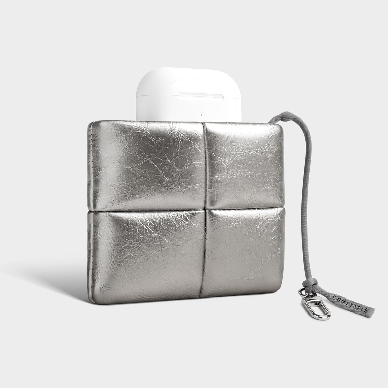 Comfyable Cute Puffy Coin Purse Pouch Change Holder For Women, Small Organizer with Hidden Lanyard, Magnetic Closure, Water-repellent, Storage for Coins, Airpods, Lipstick, Card, Silver - Image 2