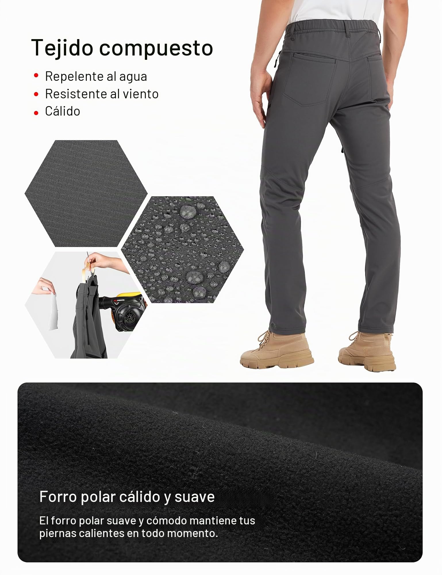 KUTOOK Pantalones Trekking Hombre Invierno Pantalones Soft Shell Hidrófuga Cálidos y A Prueba De Viento con Forro Polar para Senderismo Escalada Montaña(HP010)