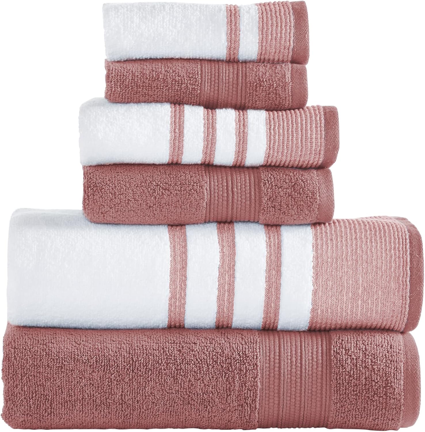 Modern Threads 6 Piece Set, 2 Bath Towels, 2 Hand Towels, 2 Washcloths, Quick Dry White/Contrast Reinhart Rosewood Modern Threads 6 Piece Set, 2 Bath Towels, 2 Hand Towels, 2 Washcloths, Quick Dry White/Contrast Reinhart Rosewood