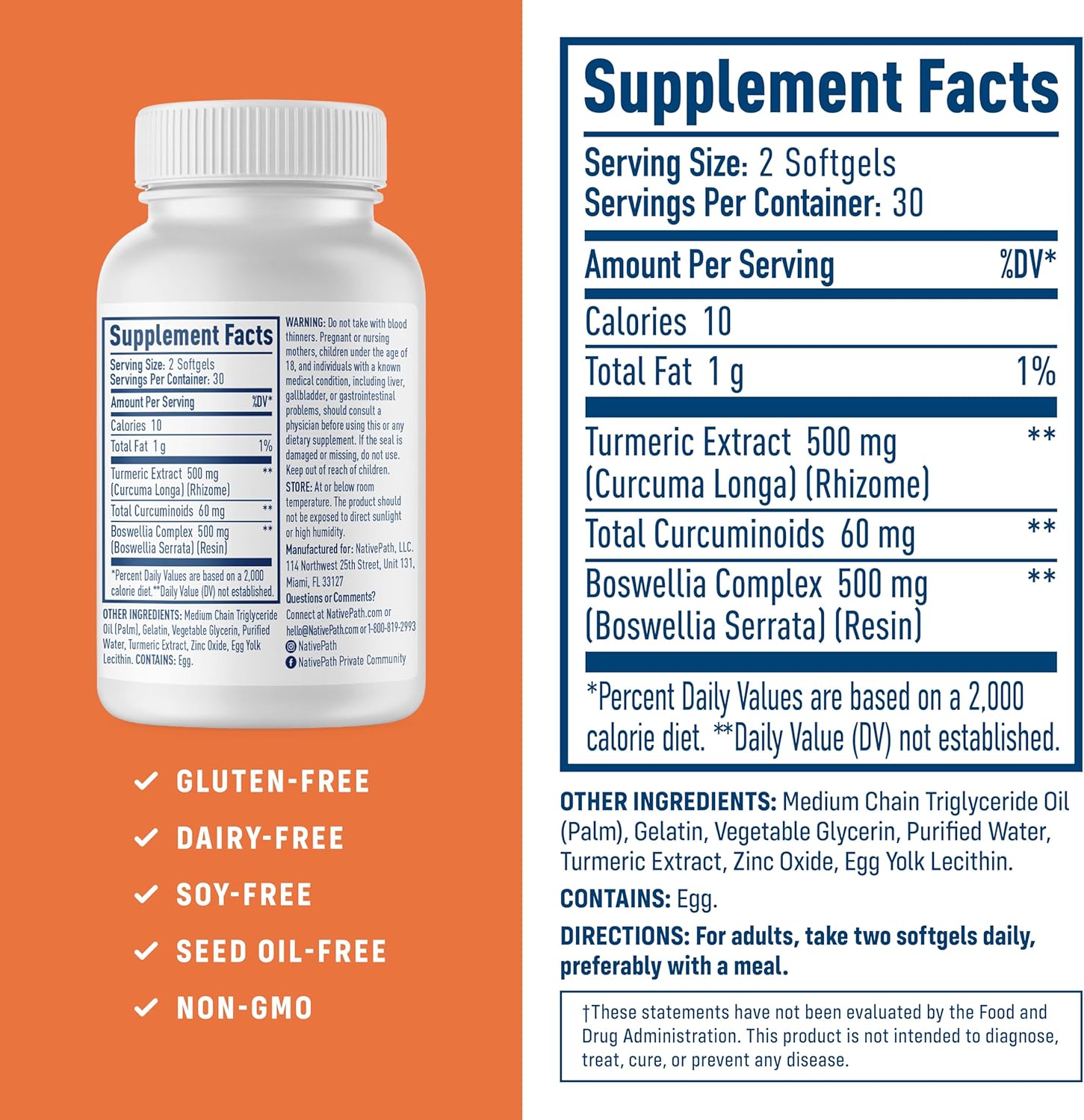 NativePath Turmeric Curcumin with Boswellia – Premium Softgels for Joint Mobility & Wellness – High Absorption, Non-GMO, Gluten-Free, 60 Softgels