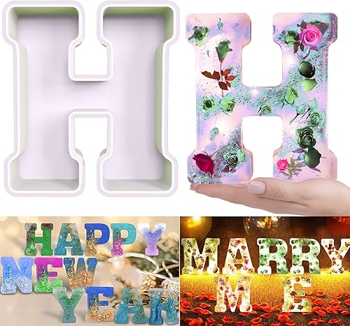 Molde de resina, moldes de silicona 3D de letra H grande para fundición de resina epoxi, moldes del alfabeto de silicona para resina para arte,