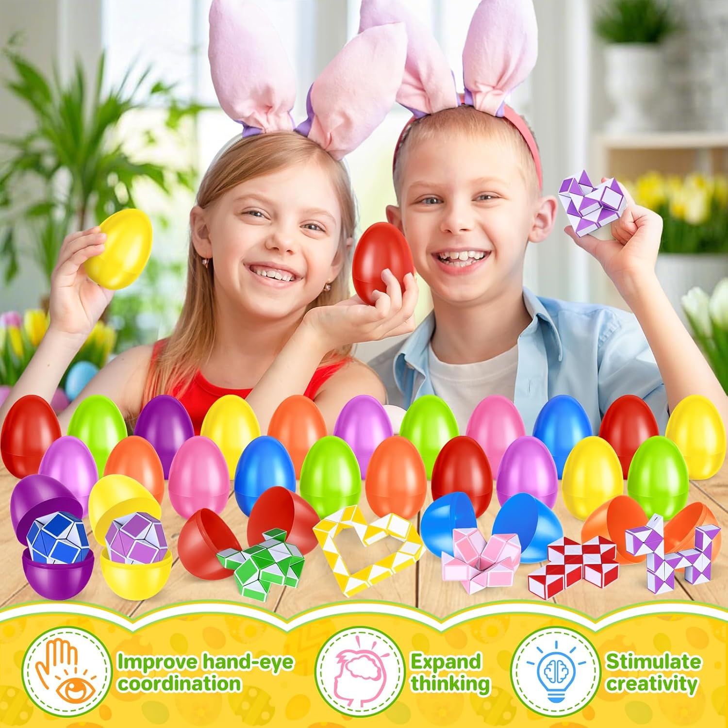 SpringFlower 24 Pack Easter Eggs Filled with Mini Snake Twist Toys for Easter Basket Stuffers, Easter Eggs Fillers, Easter Party Favors for Kids, Easter Gifts for kids