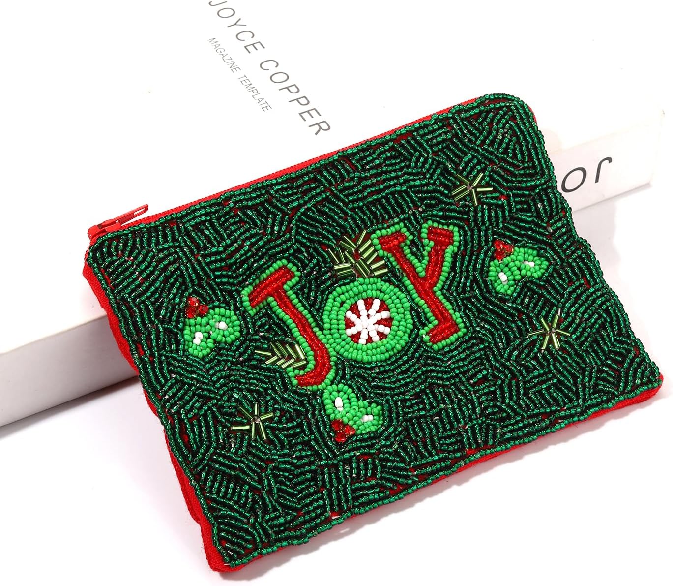 Christmas Coin Purse for Women Beaded Holly Jolly Pouch Bag Be Merry Joy Purse Handmade Small Change Purse Wallet with Zipper Christmas Outfits Accessories Gifts (Style B) - Image 5