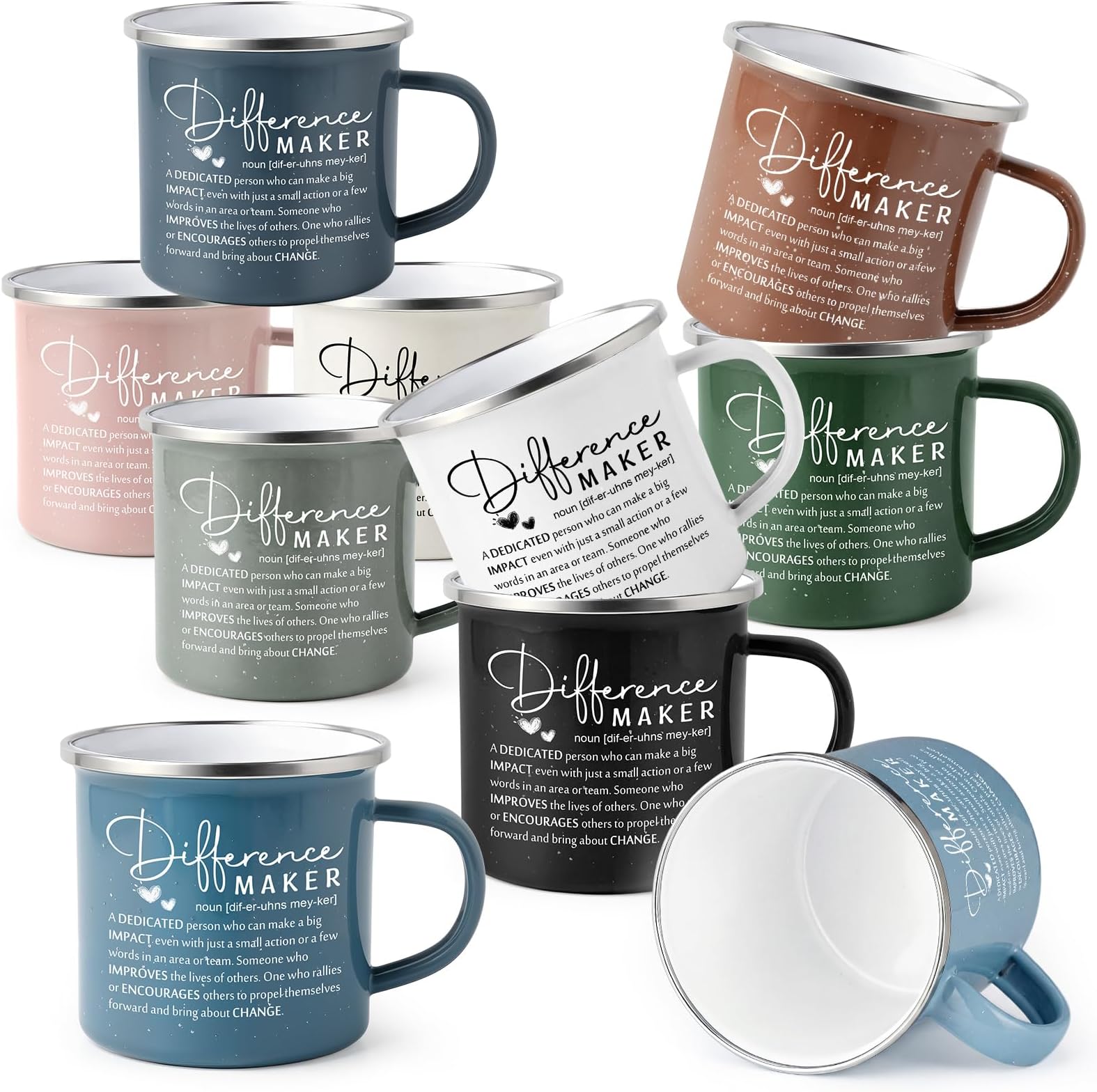 10 Pcs Difference Maker Gift Bulk Valentines Thank You Mugs Employee Appreciation Gifts 12 oz Enamel Inspirational Coffee Cups for Coworker Team Staff Teacher Nurse