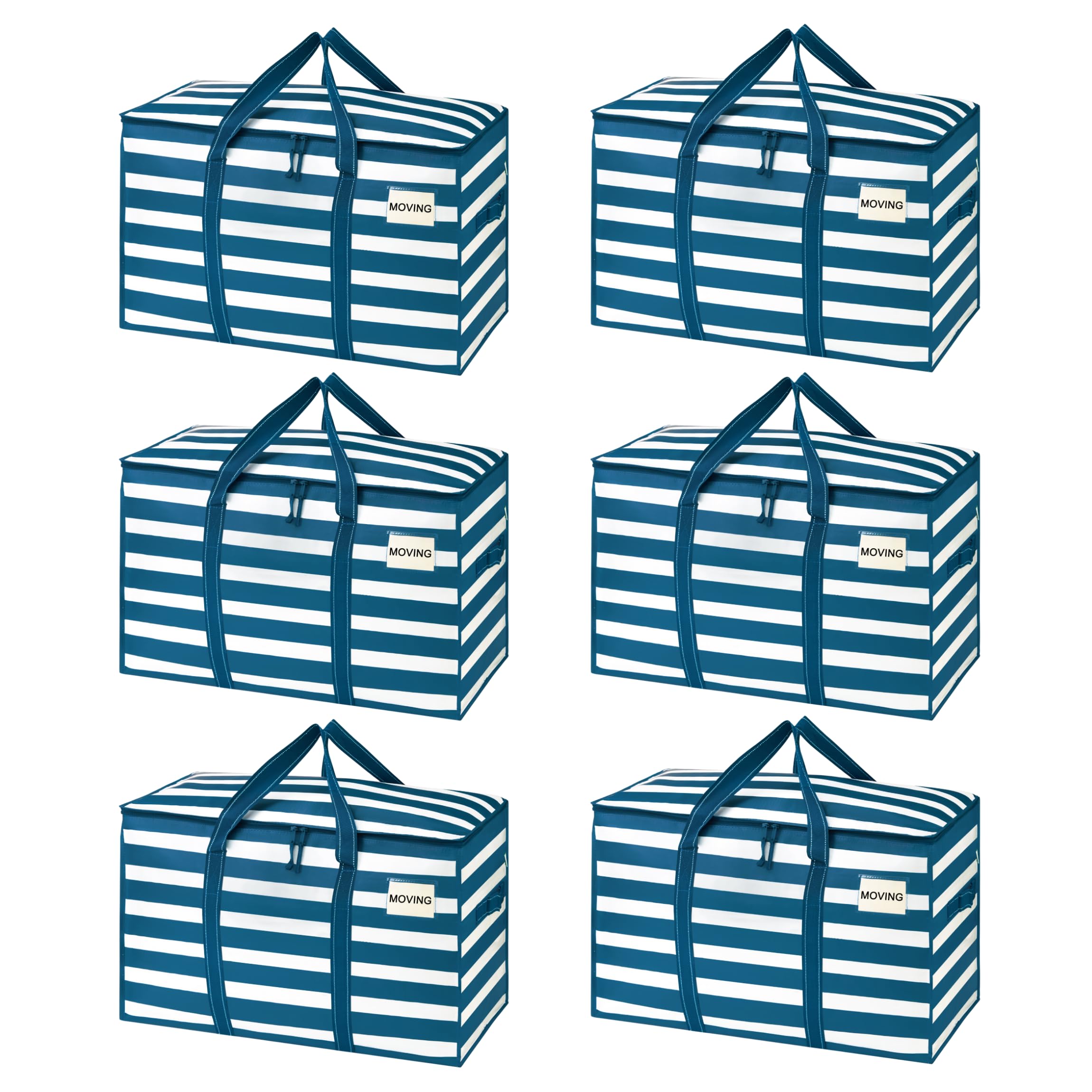 VENO 6 Pack Extra Large Moving Storage Bags with Zips, Heavy-Duty Organizer Tote, Classic Navy Stripe โ image 1